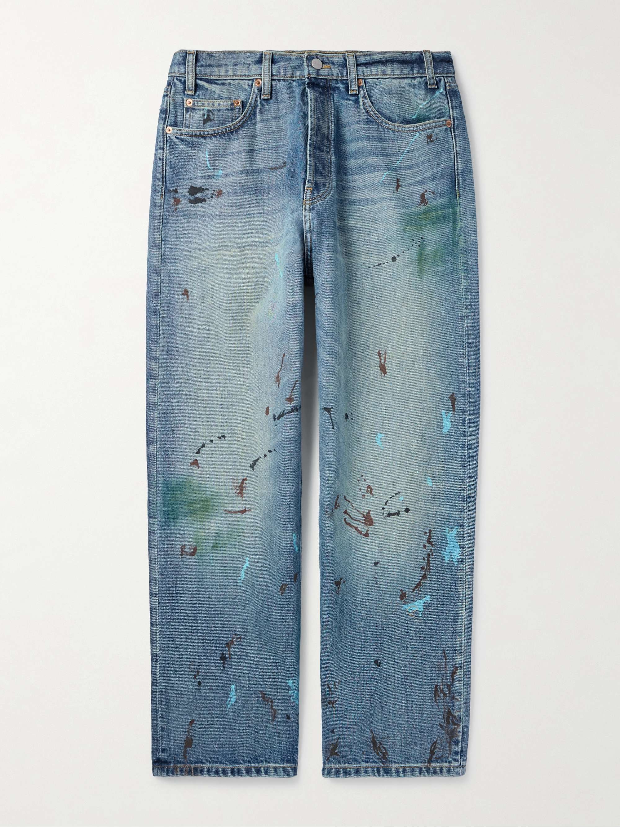 Wide-Leg Logo-Embroidered Paint-Splattered Jeans view