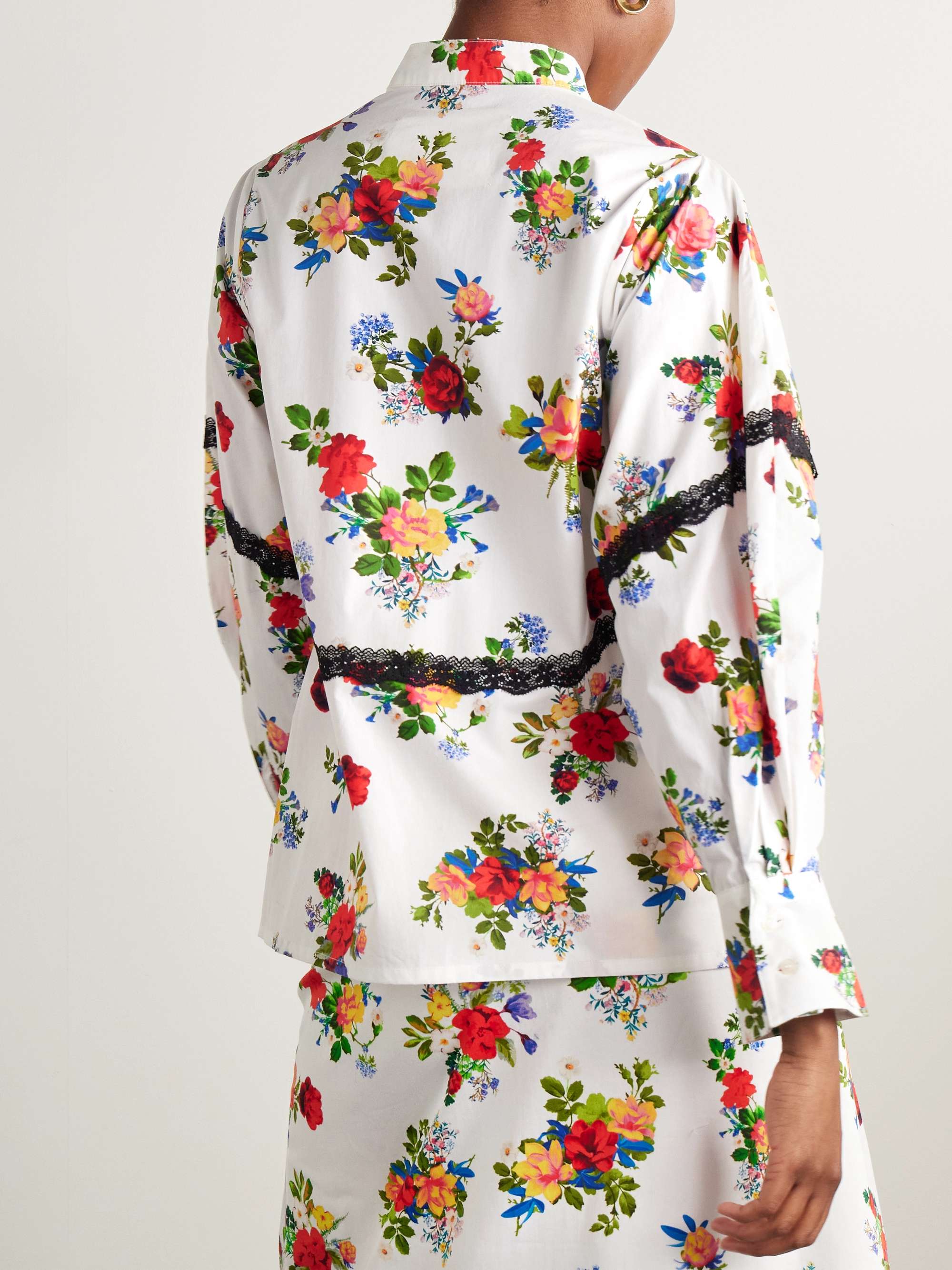 MJ lace-trimmed floral-print cotton-poplin top view