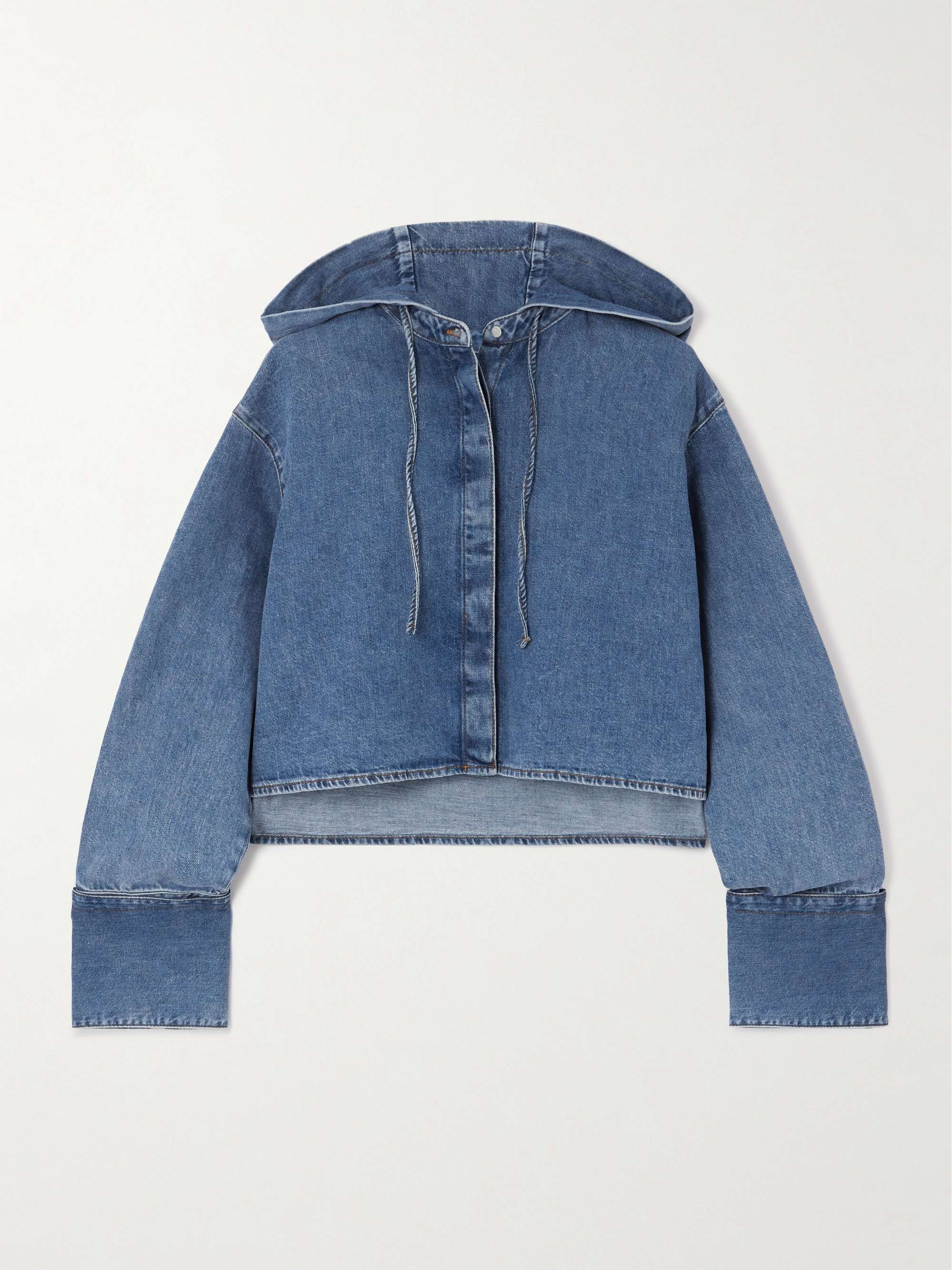 Hooded cropped appliquéd denim shirt view