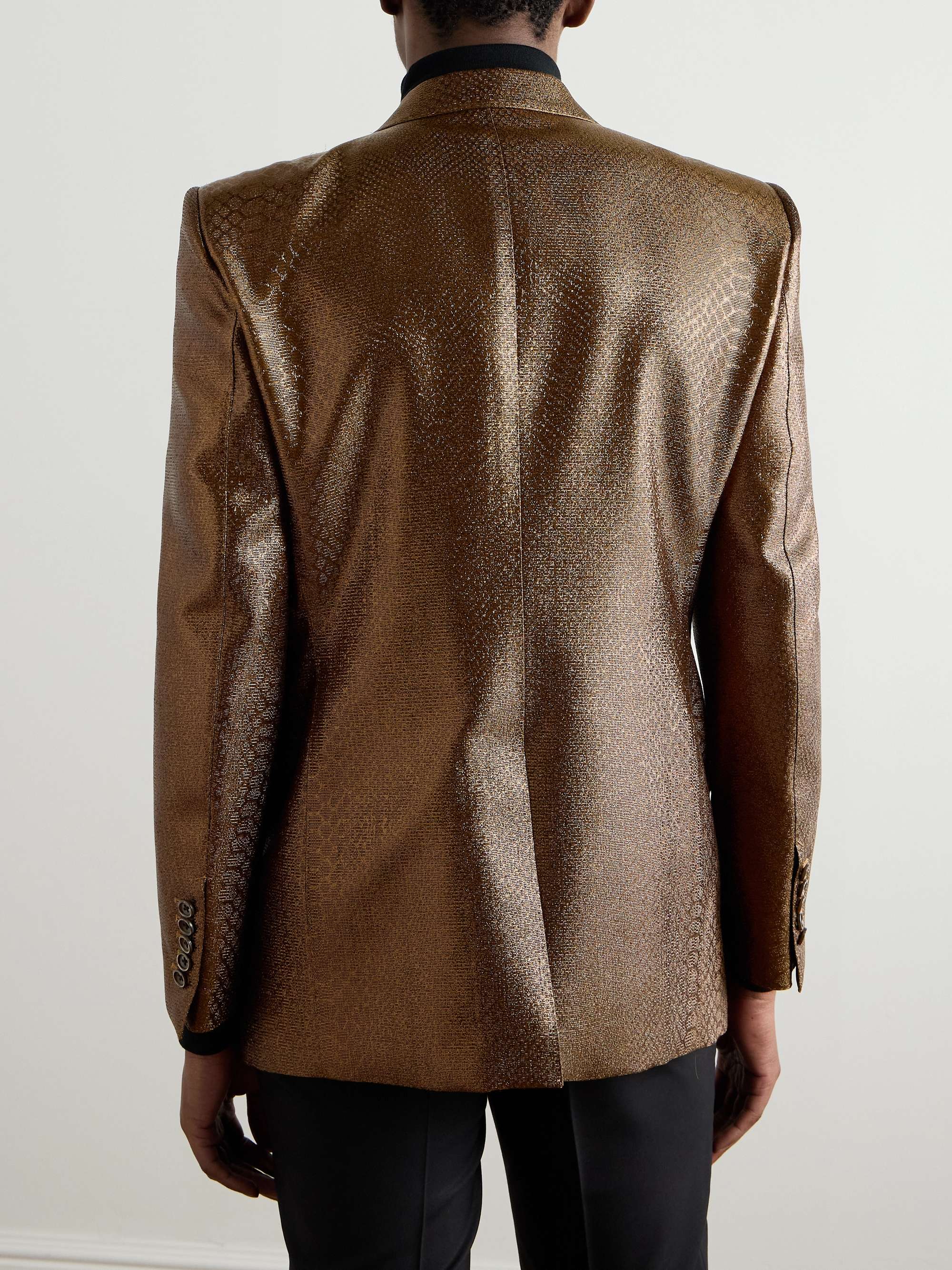 Slim-Fit Croc-Effect Coated Wool-Blend Tuxedo Jacket view