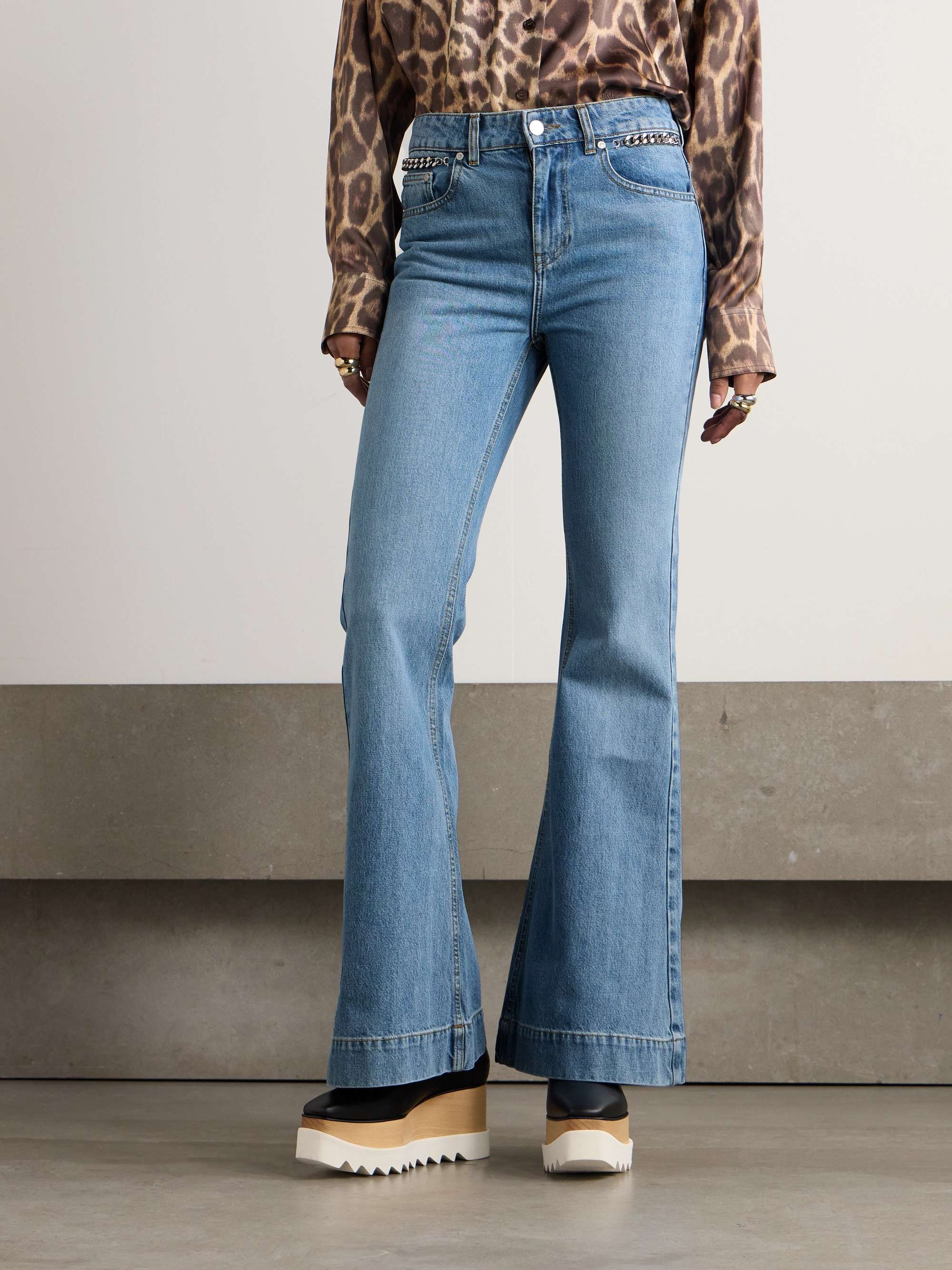 + NET SUSTAIN Iconic chain-embellished high-rise flared jeans view