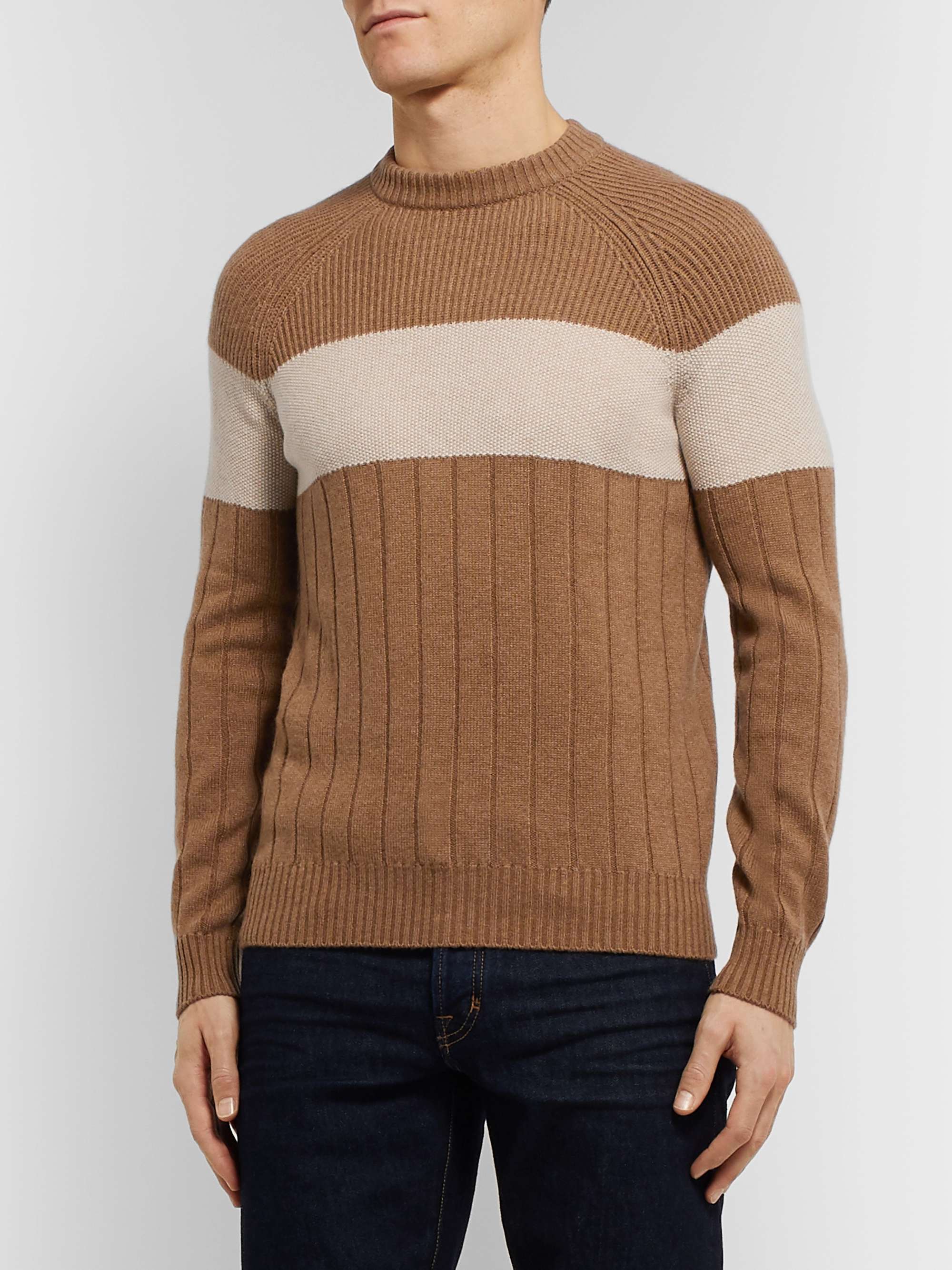Slim-Fit Striped Ribbed Cashmere Sweater view