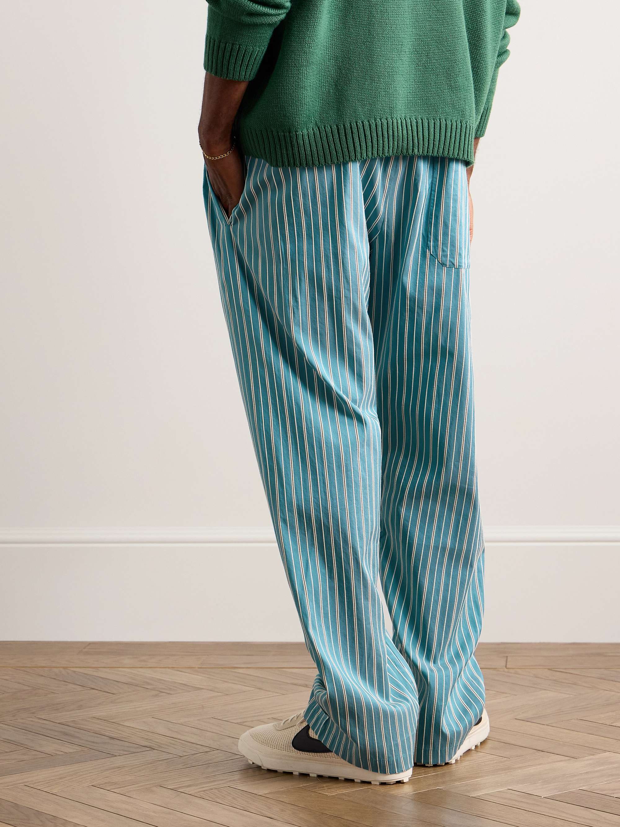 Shore Straight-Leg Striped Cotton-Blend Drawstring Trousers view
