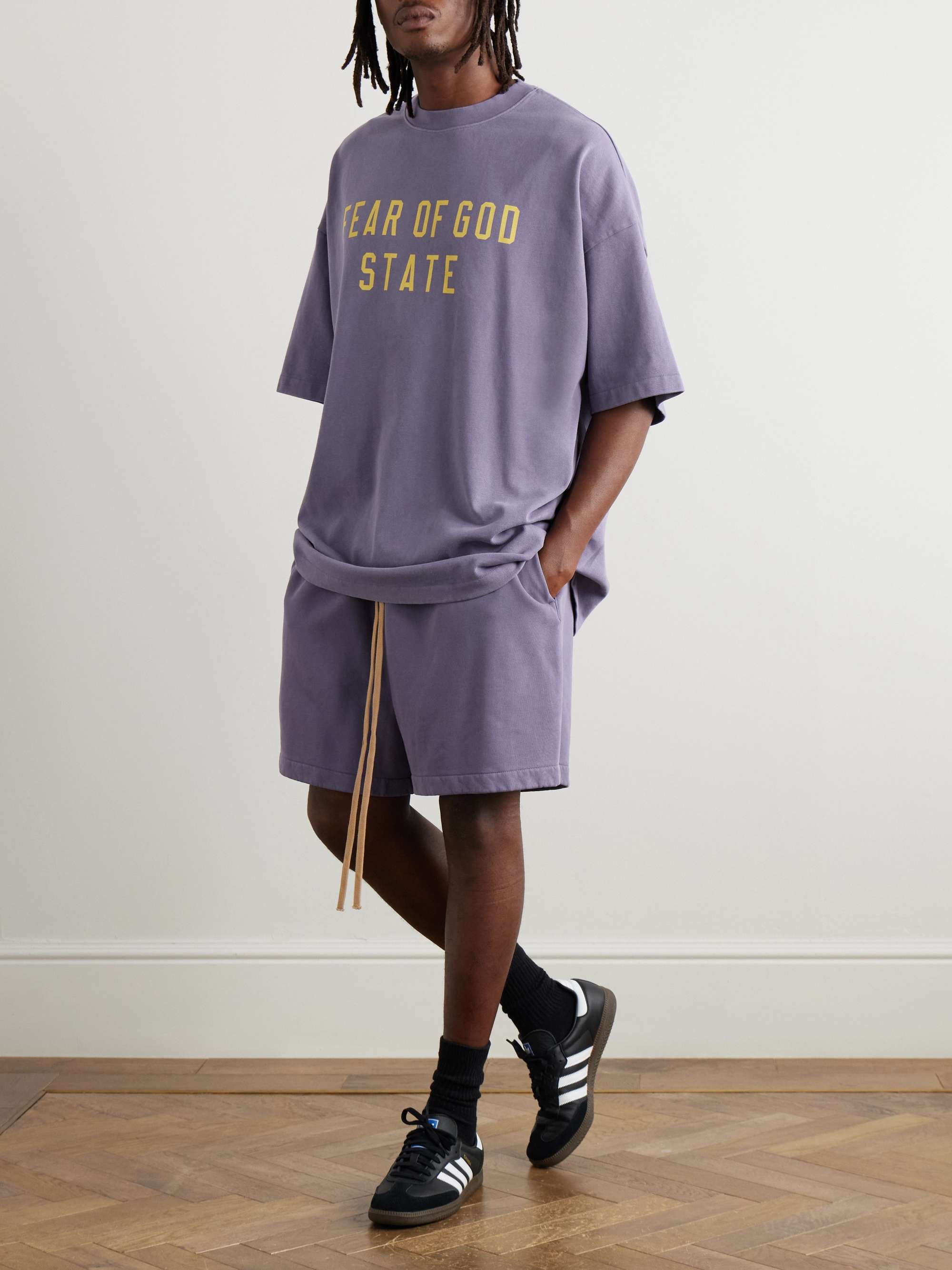 Wide-Leg Logo-Appliquéd Cotton-Jersey Drawstring Shorts view