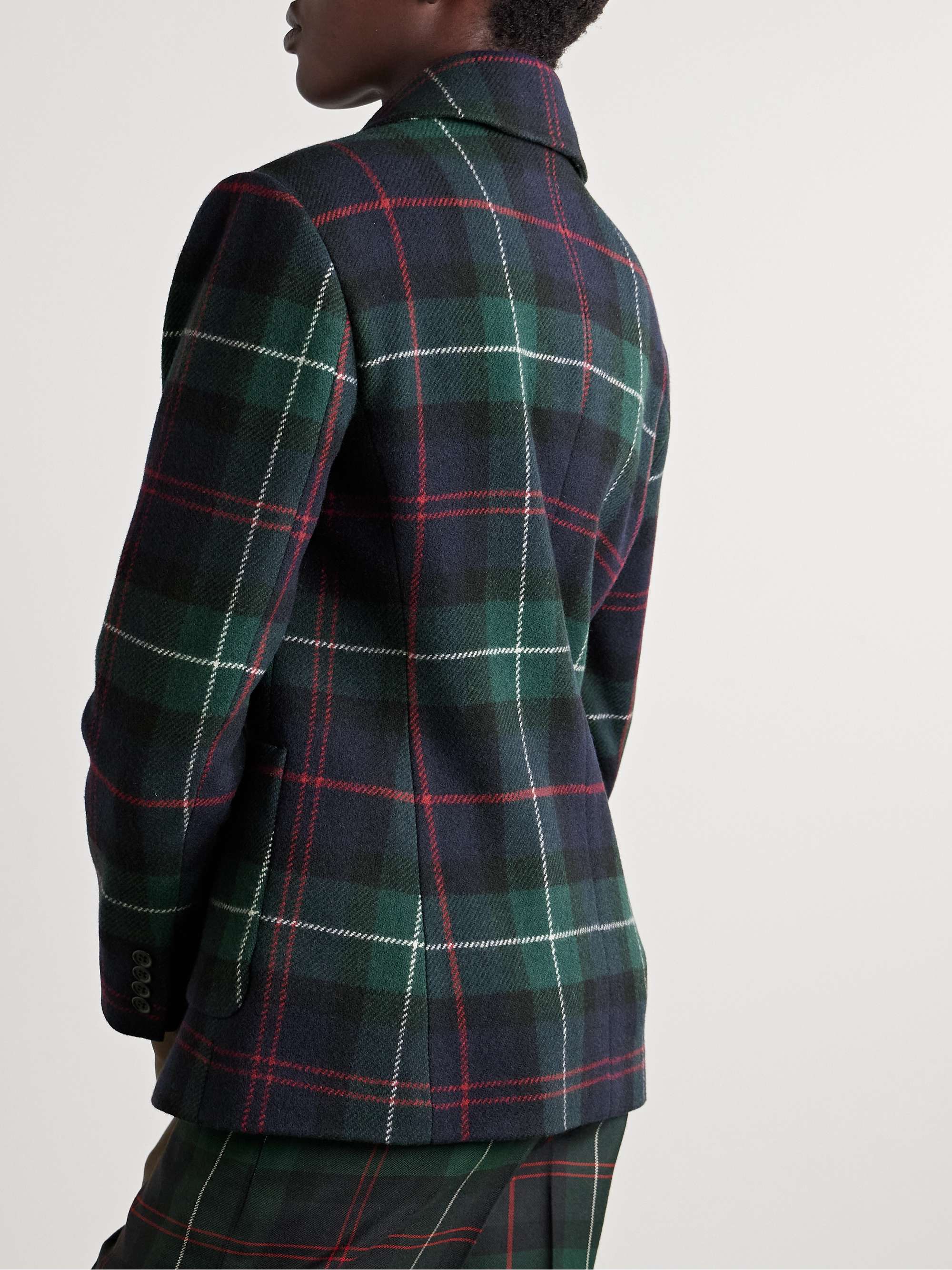 Checked double-breasted wool-blend flannel blazer view