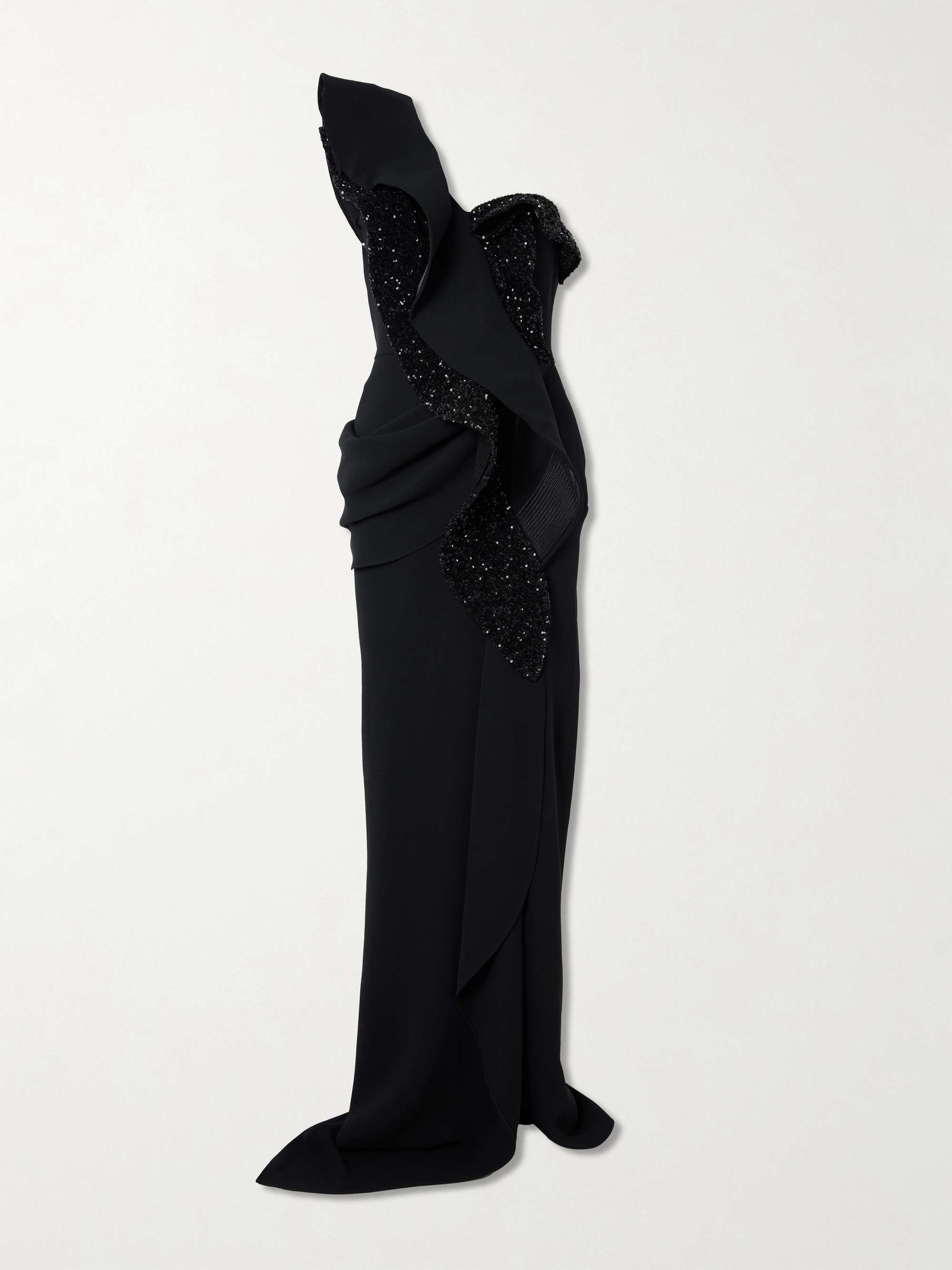 Pantheon Wave ruffled mesh-trimmed sequin-embellished crepe gown view