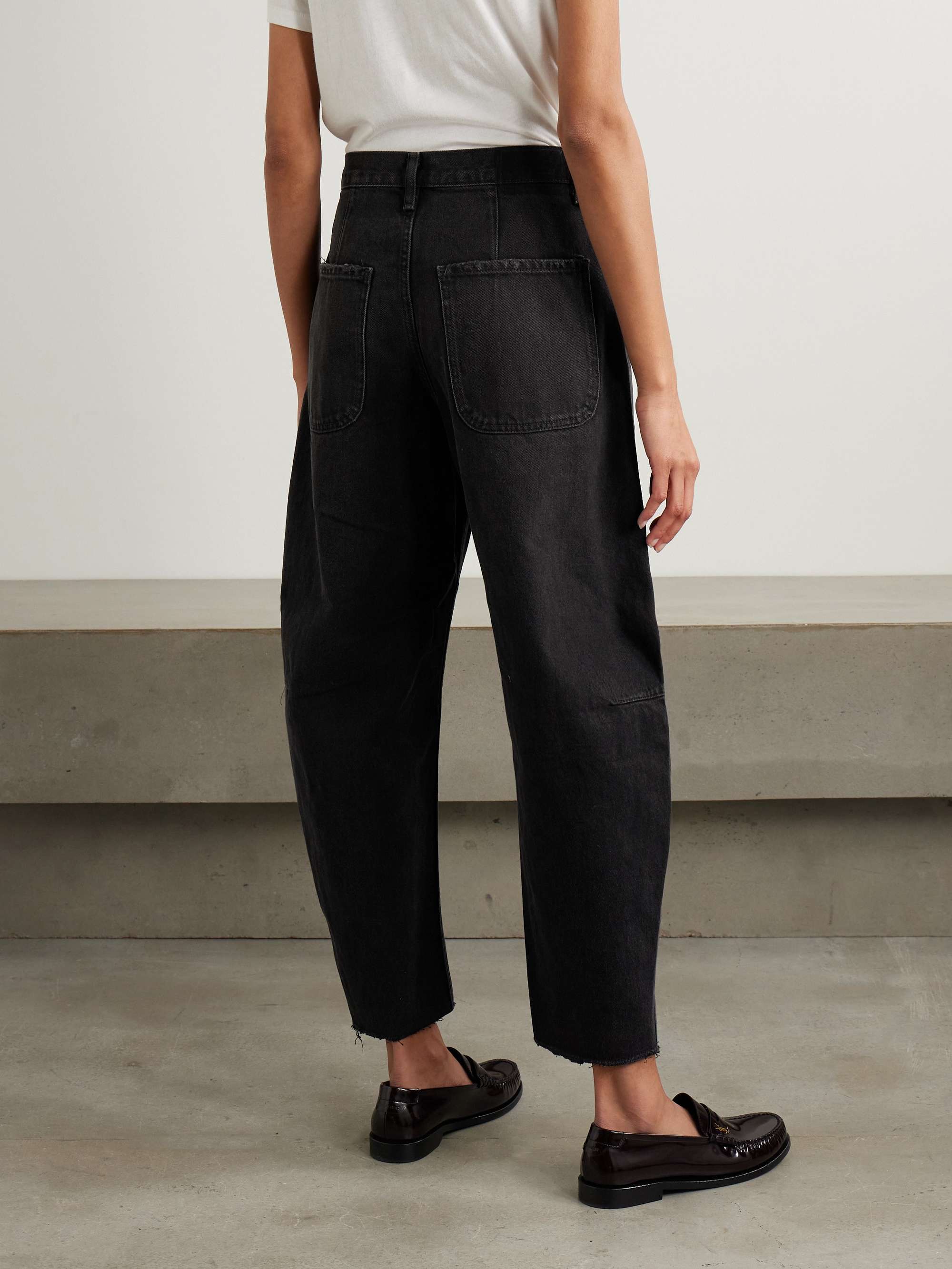 Frayed high-rise tapered jeans view