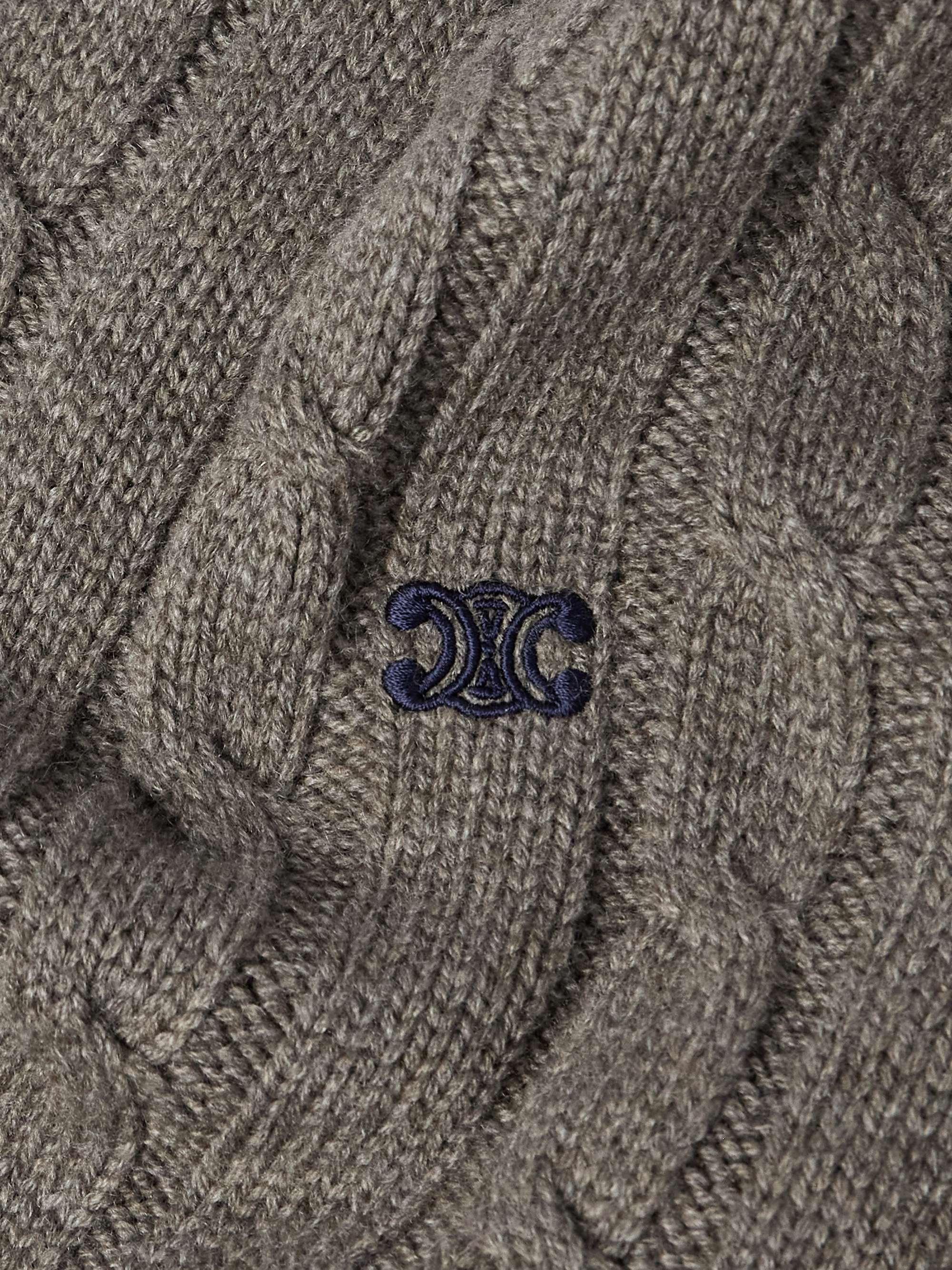 Logo-Embroidered Suede-Trimmed Cable-Knit Cashmere Sweater view