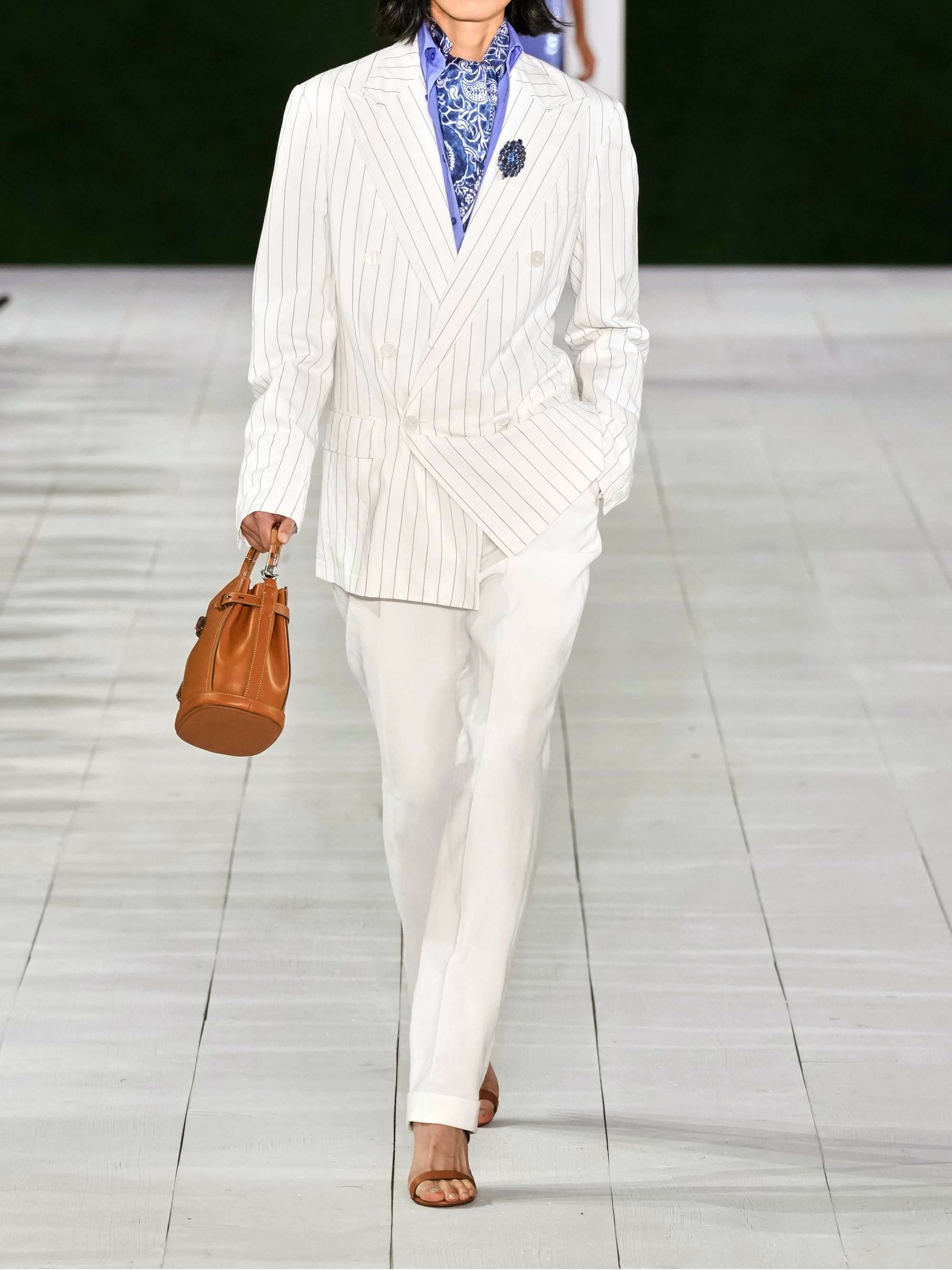 Pinstriped cotton, linen and wool-blend blazer view