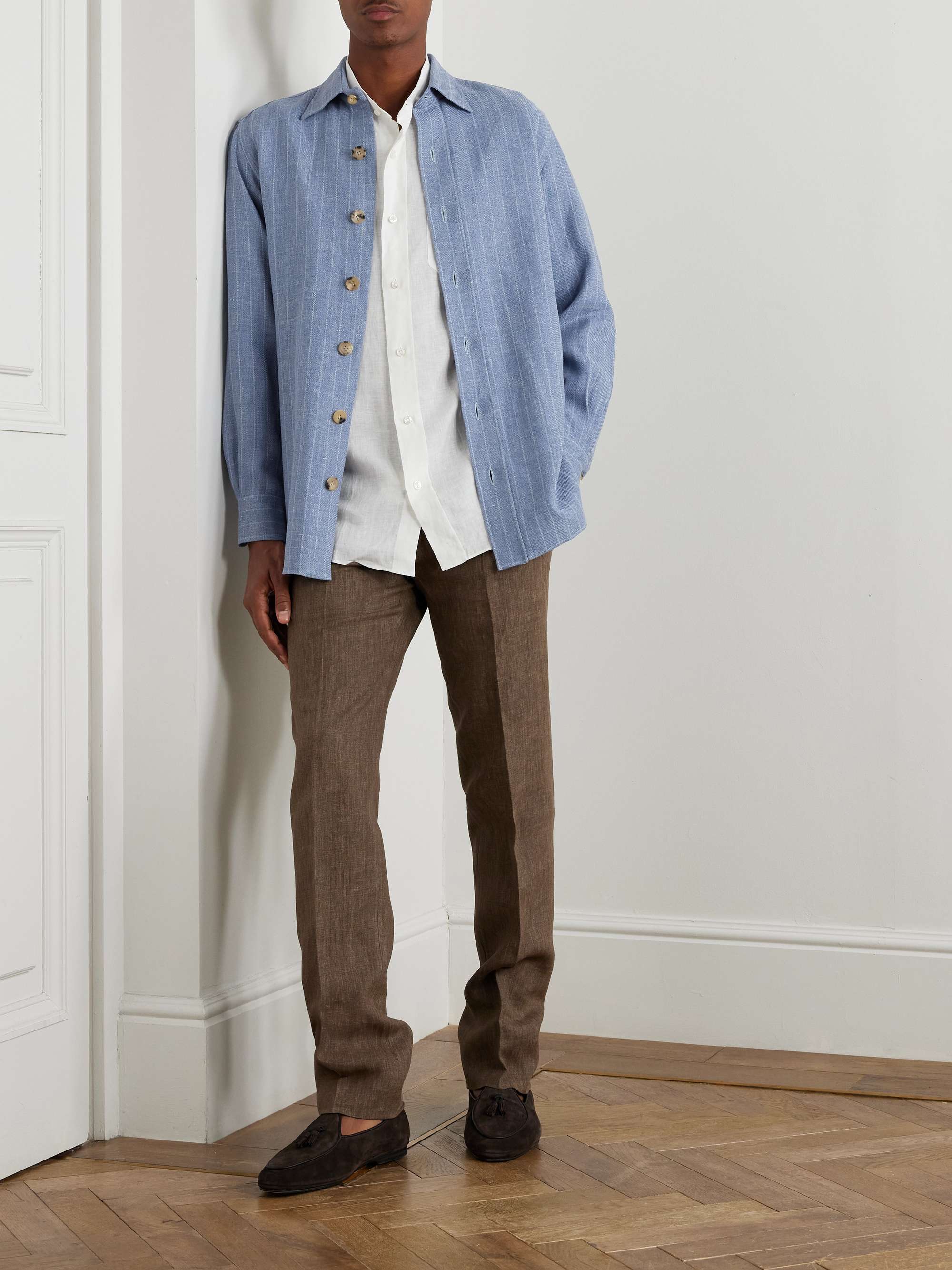 Striped Linen and Wool-Blend Overshirt view