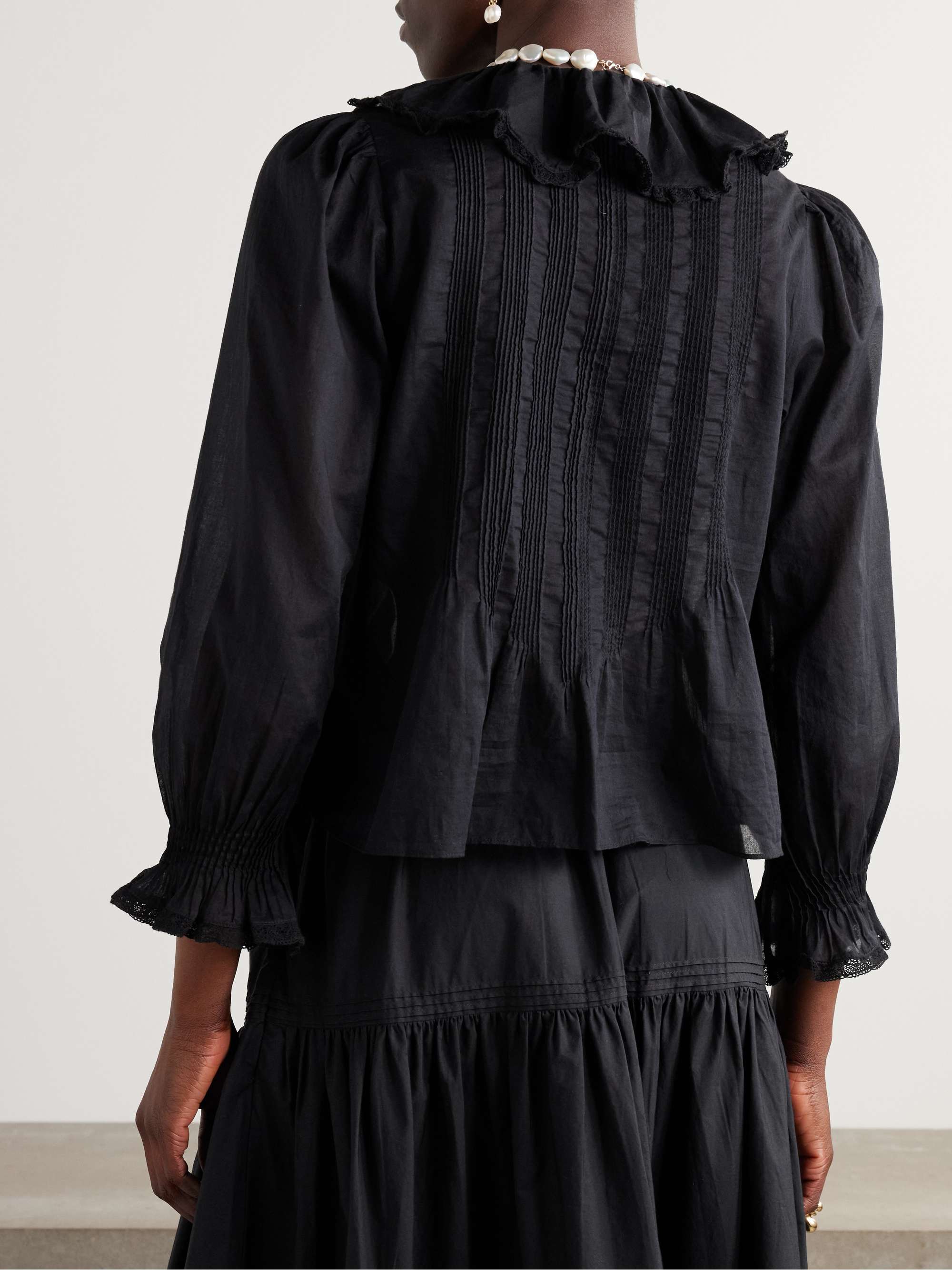 Hardy lace-trimmed ruffled pintucked organic cotton-voile blouse view