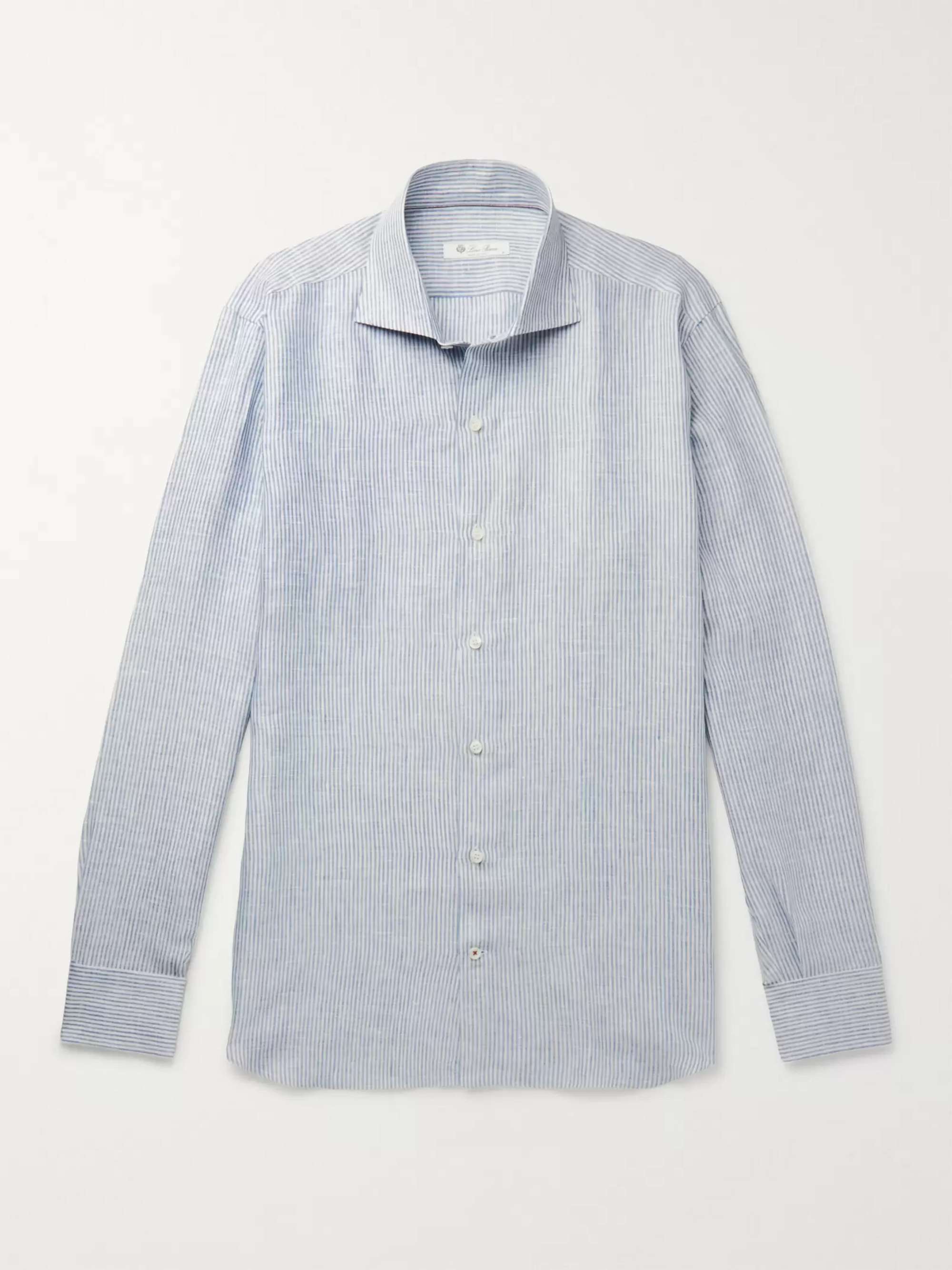 Albert Slim-Fit Cutaway-Collar Striped Linen Shirt view