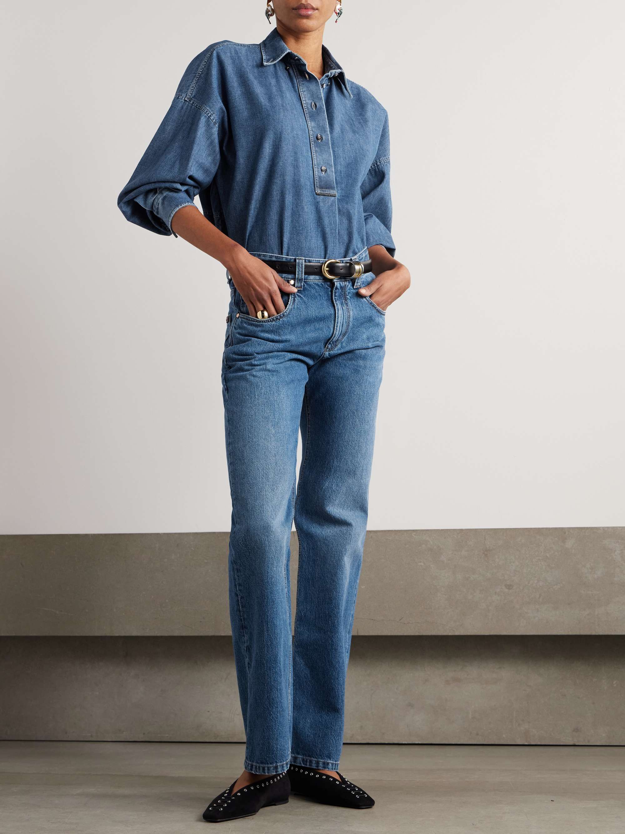 Bead-embellished denim shirt view