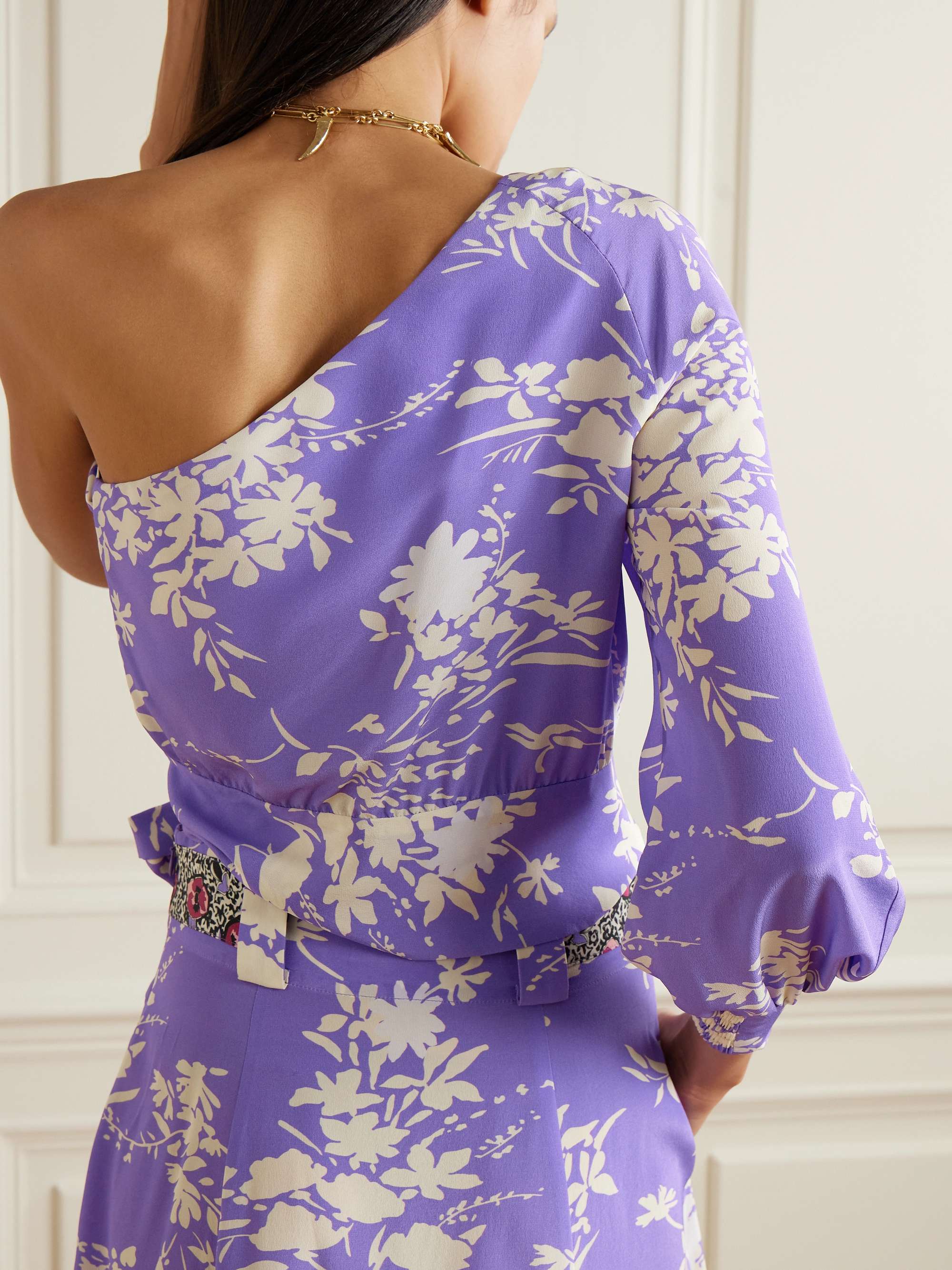 Solange one-shoulder draped floral-print silk crepe de chine top view