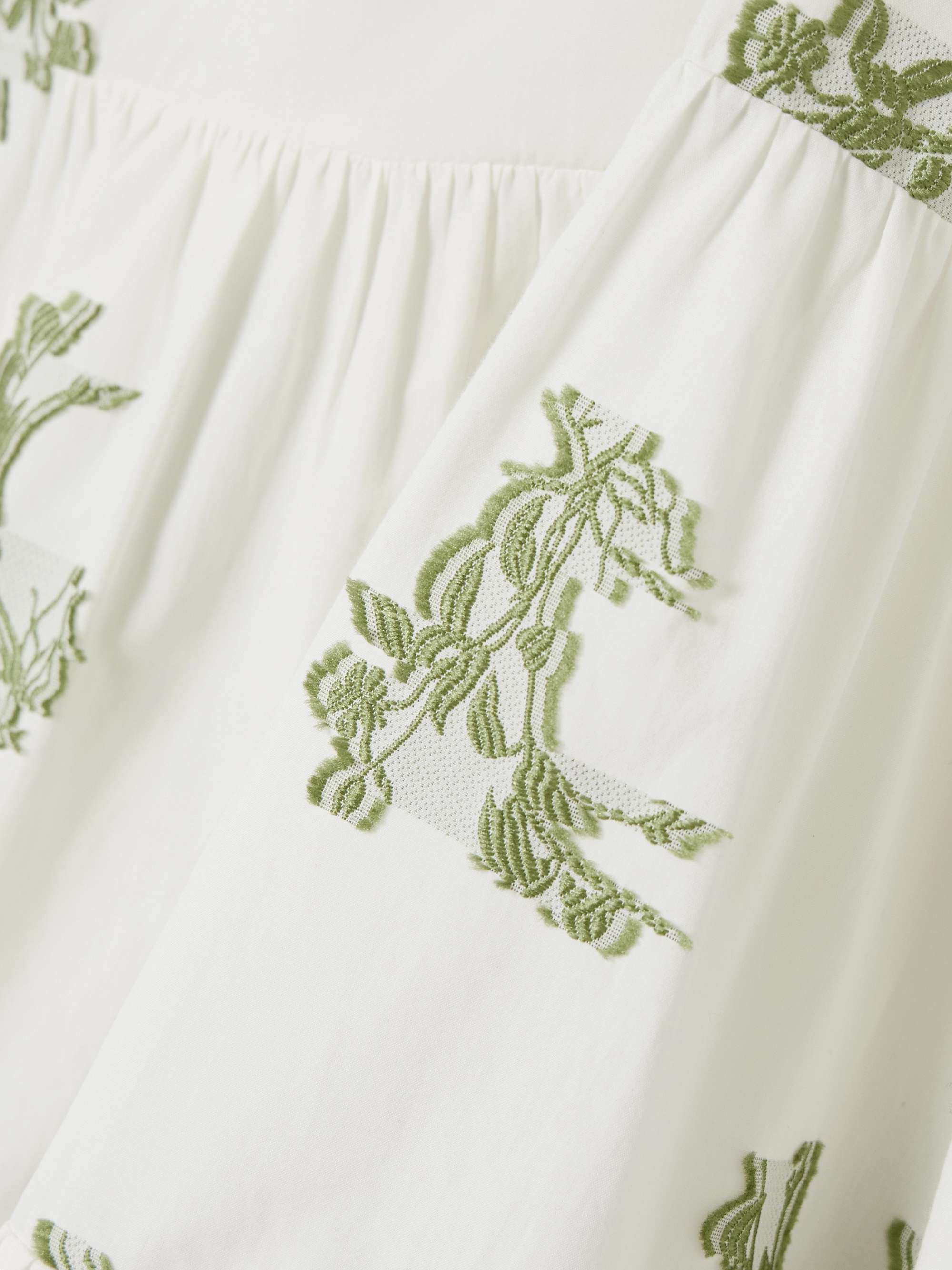 Embroidered gathered fil coupé cotton mini dress view