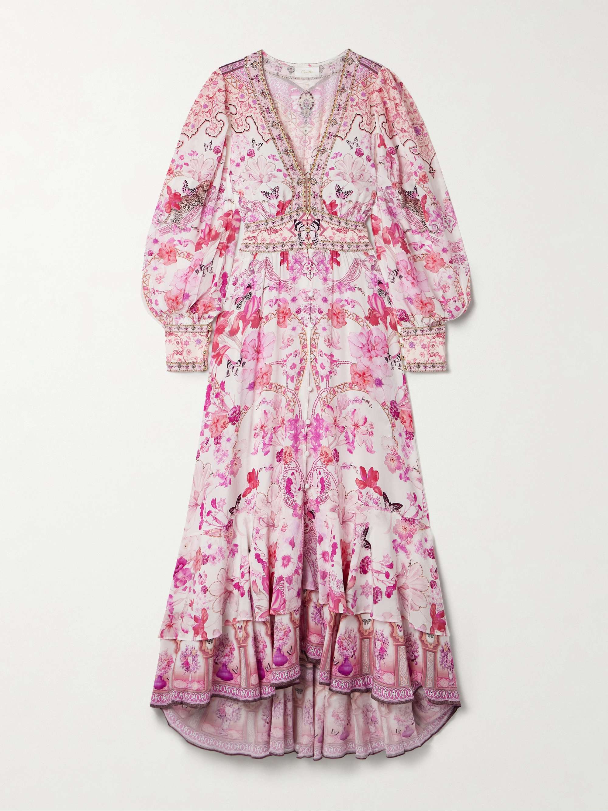 Crystal-embellished printed silk maxi dress view
