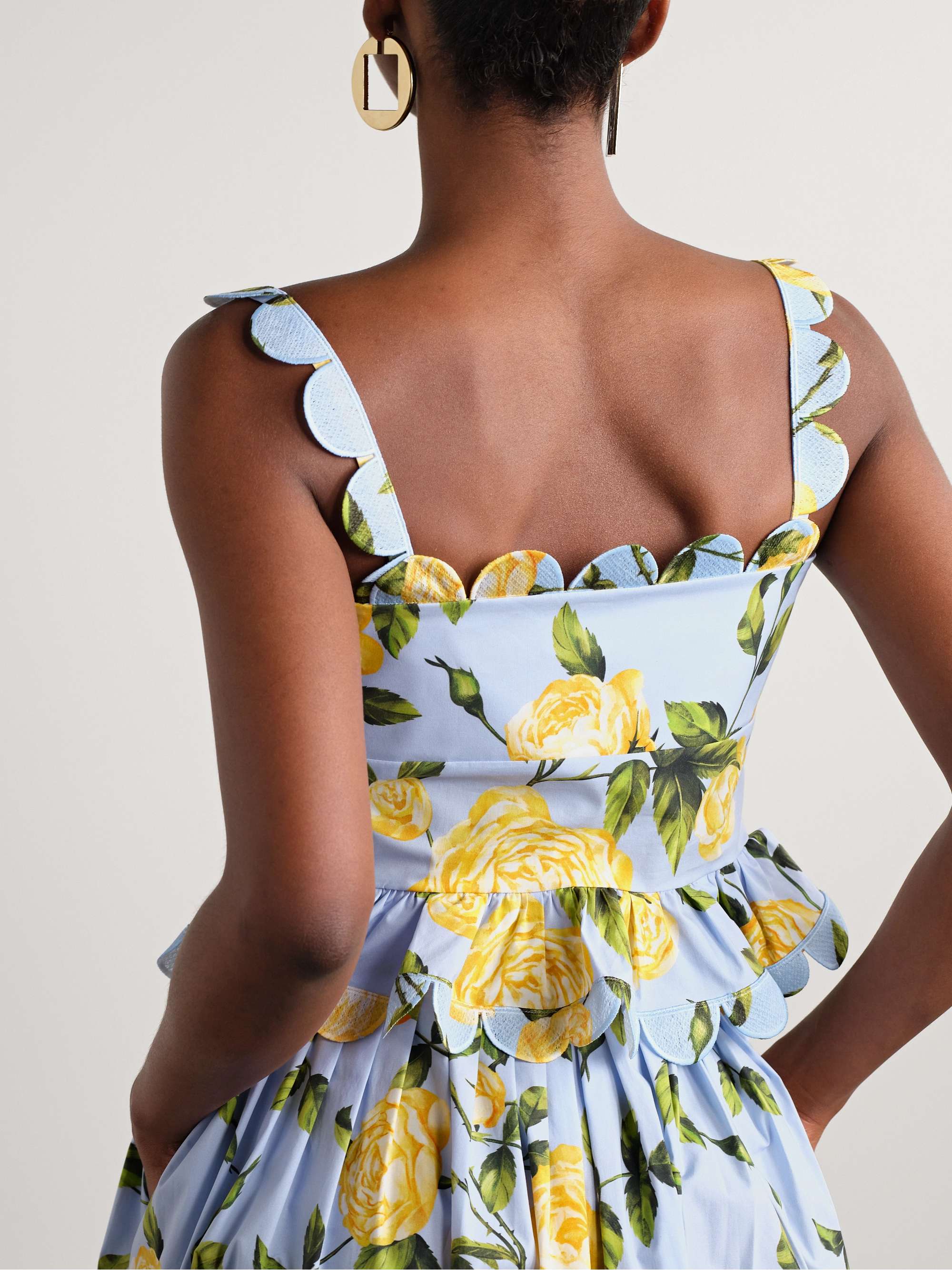 Cropped scalloped floral-print cotton-blend poplin top view