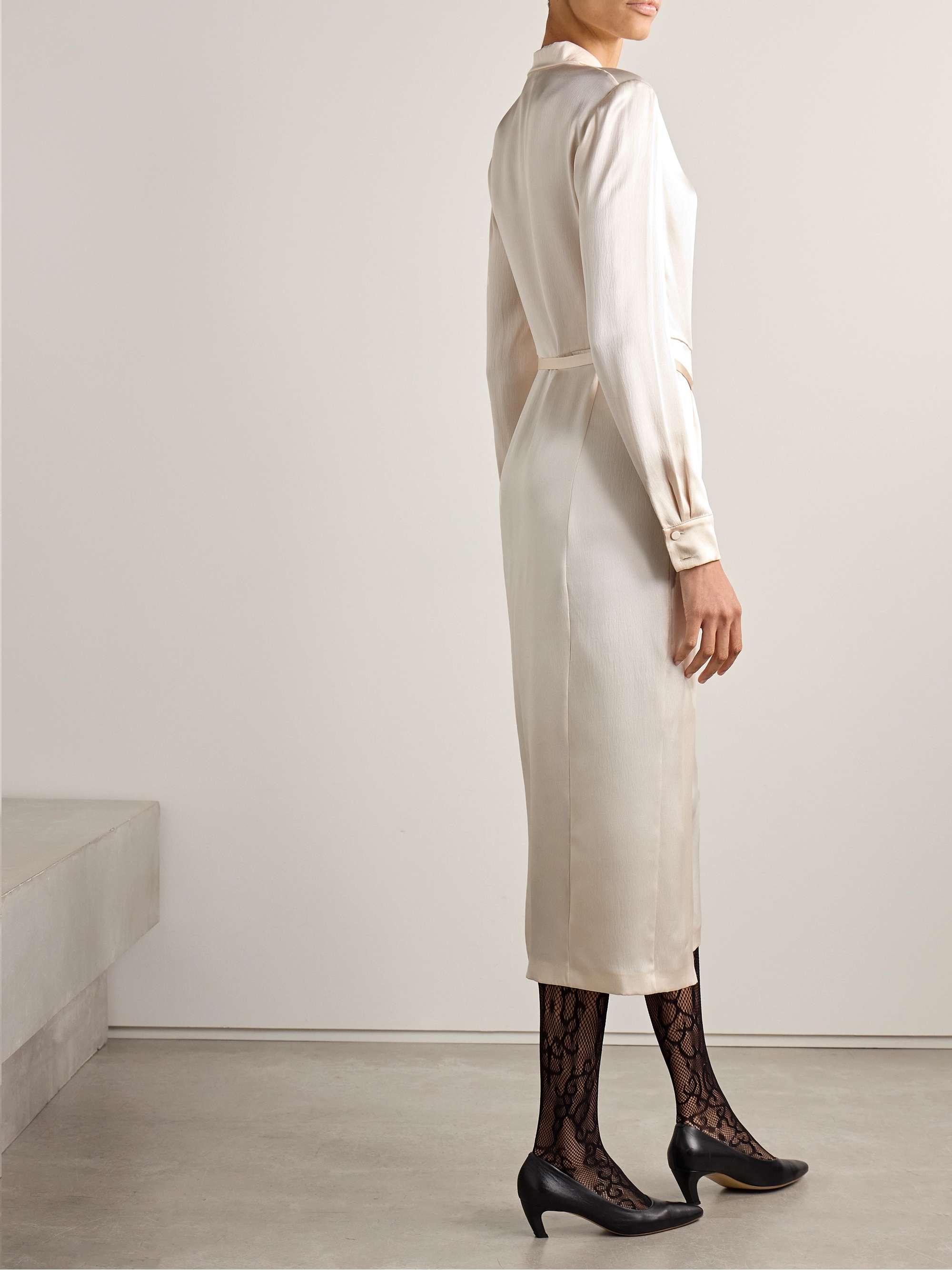 Josefina belted draped silk-satin midi wrap dress view