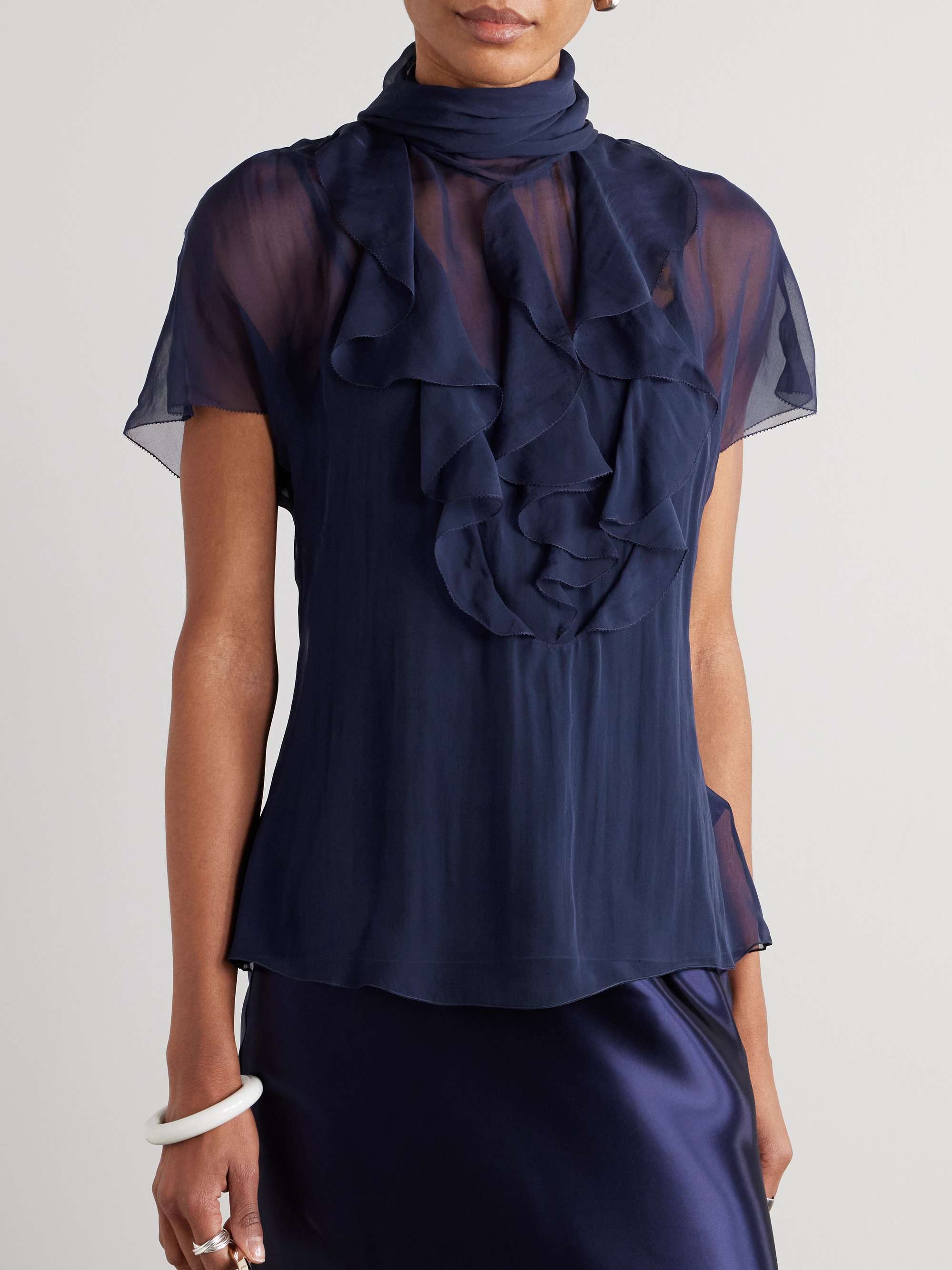 Etta pussy-bow ruffled silk-chiffon blouse view