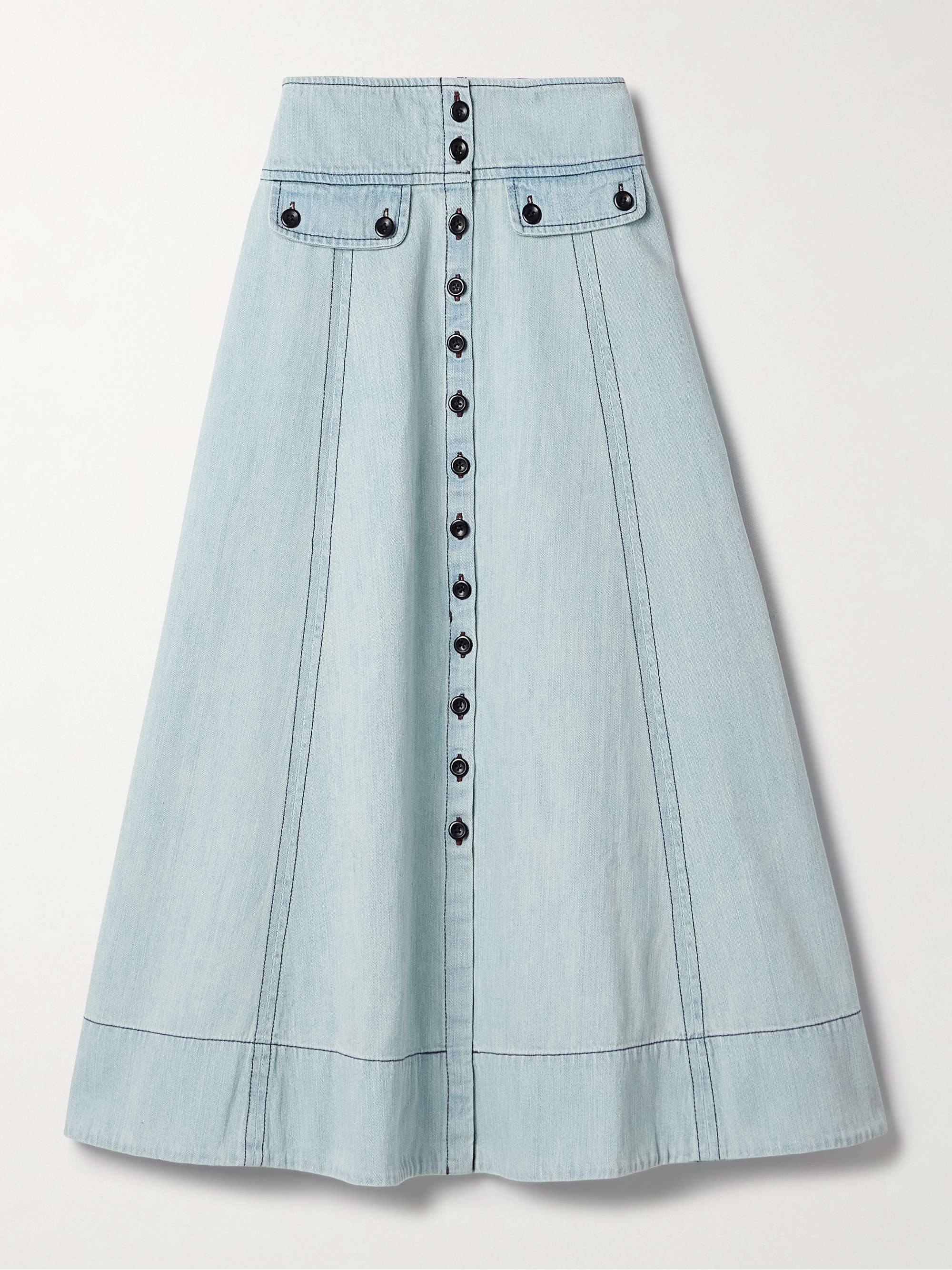 Carlyne paneled denim midi skirt view