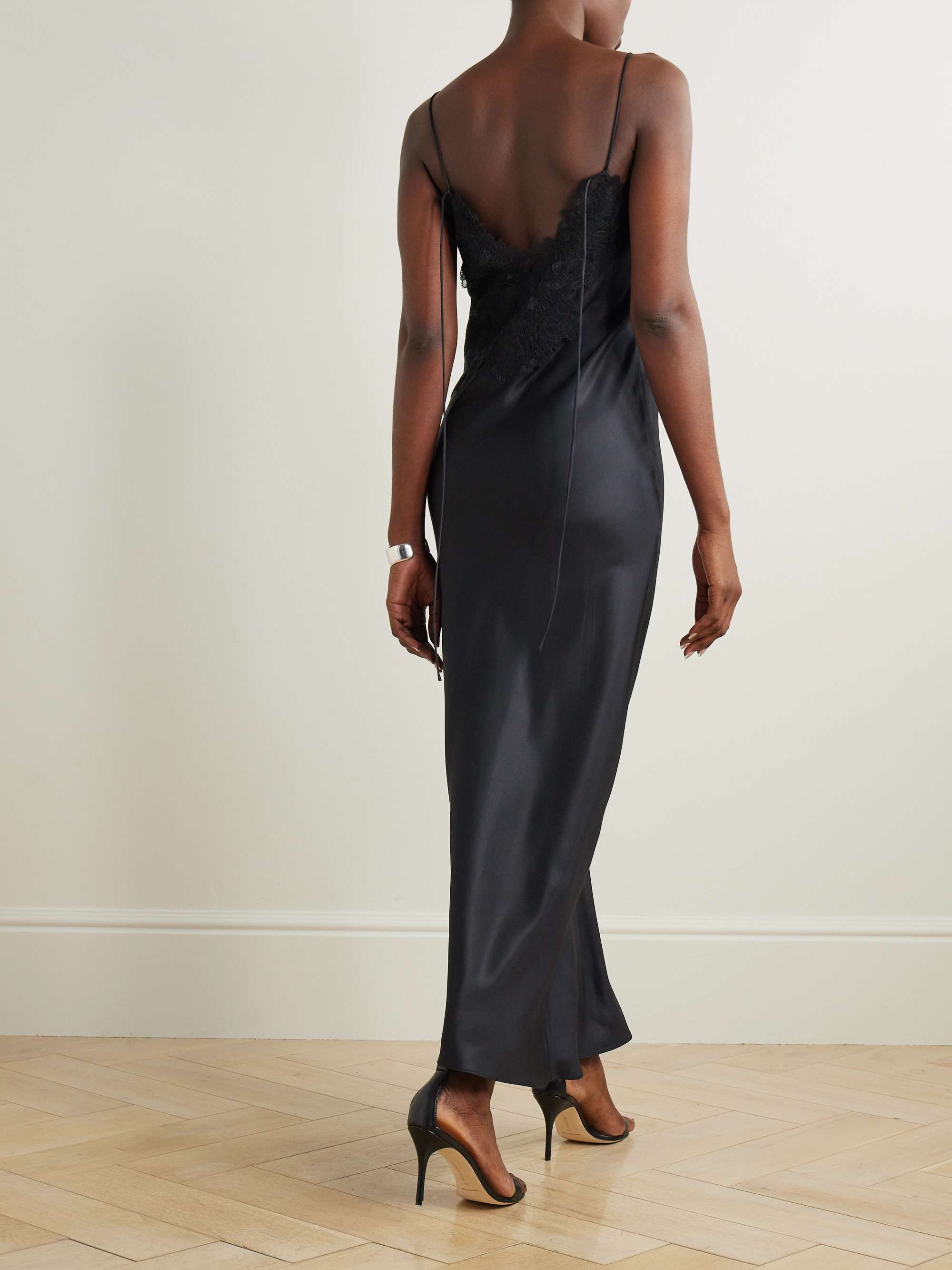 Lace-trimmed silk-twill maxi dress view
