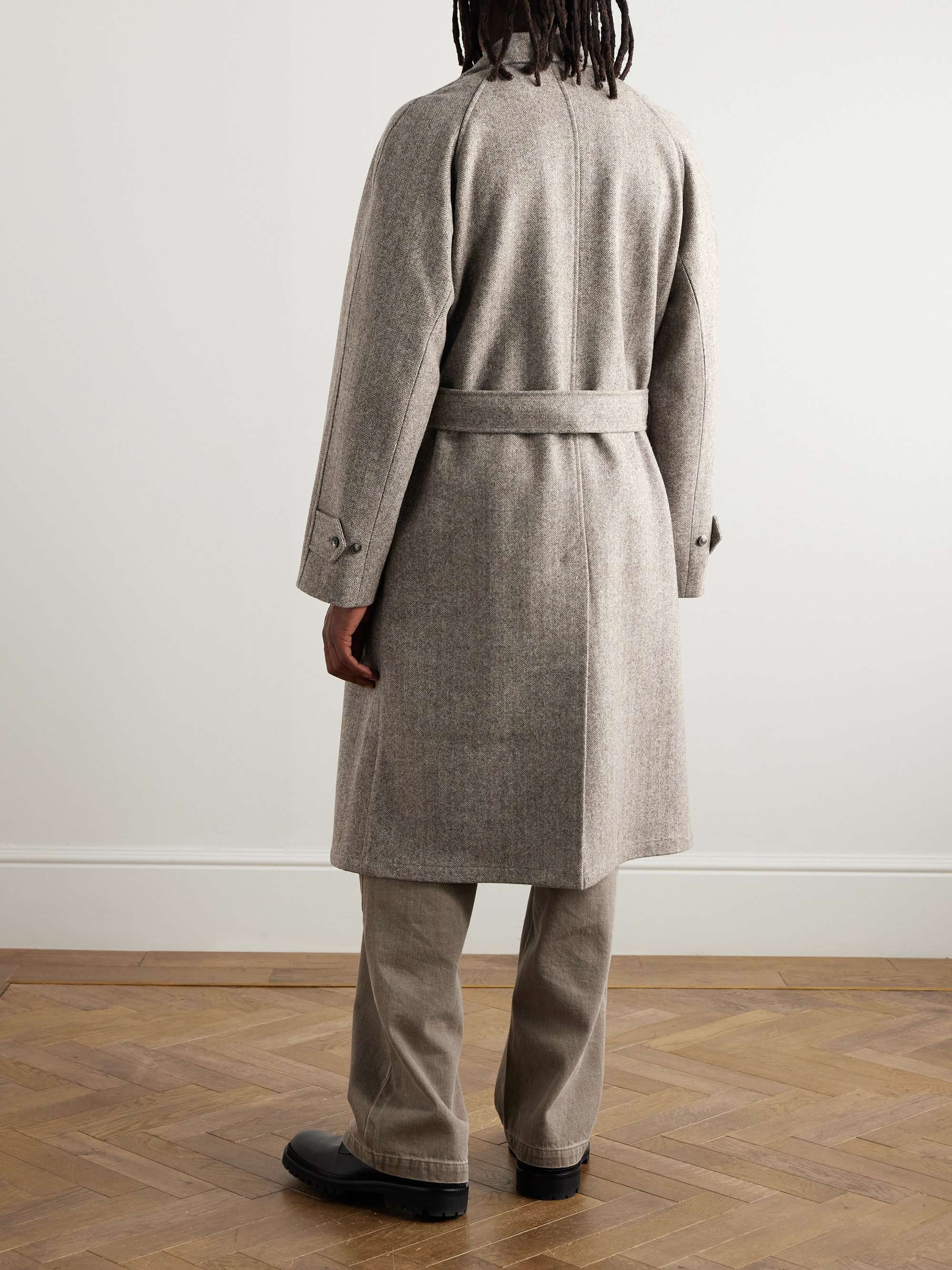 Grandad Double-Breasted Herringbone Wool Coat view