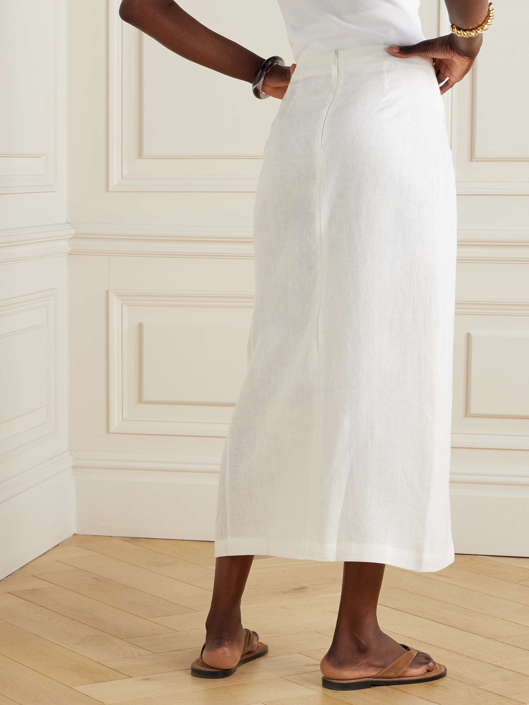 Suis wrap-effect linen midi skirt view