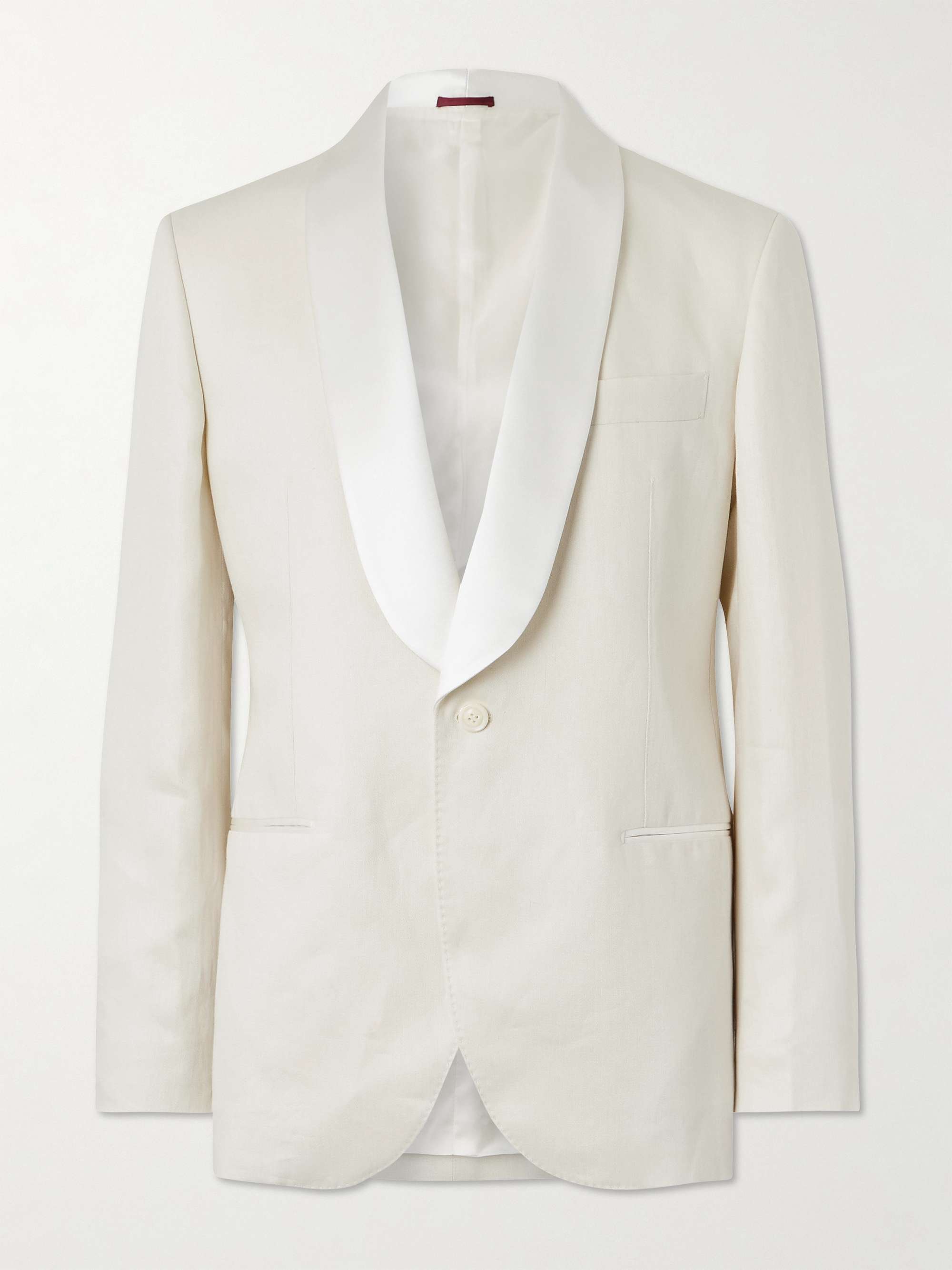 Shawl-Lapel Satin-Trimmed Linen Tuxedo Jacket view