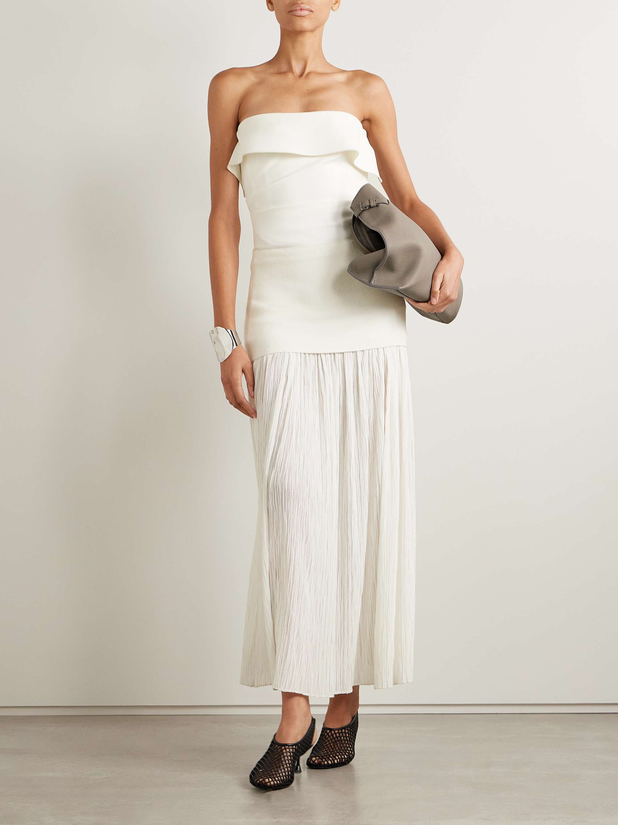 Felicity strapless layered ruched crepe top view