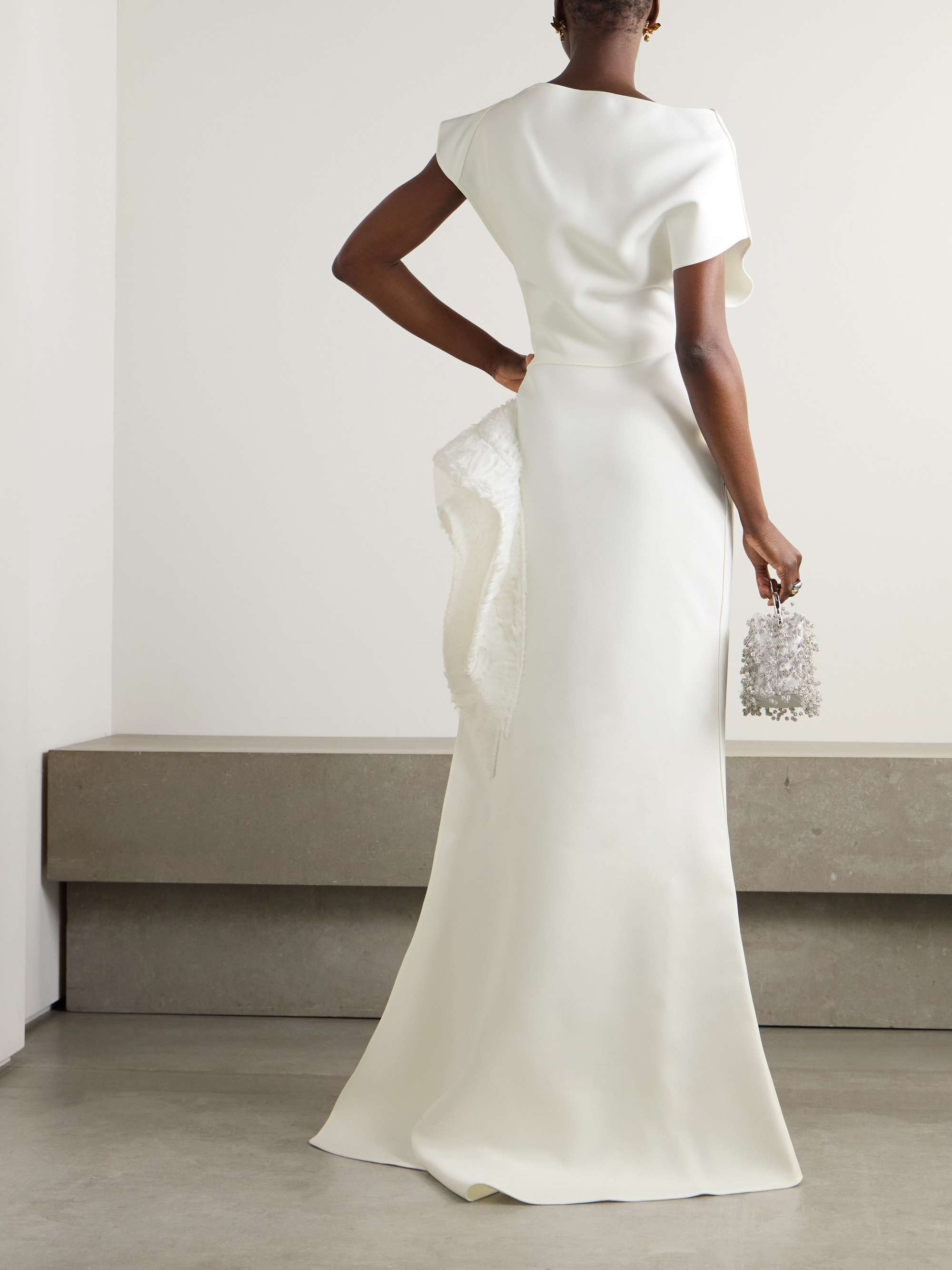 Wishing asymmetric ruffled tulle-trimmed crepe gown view