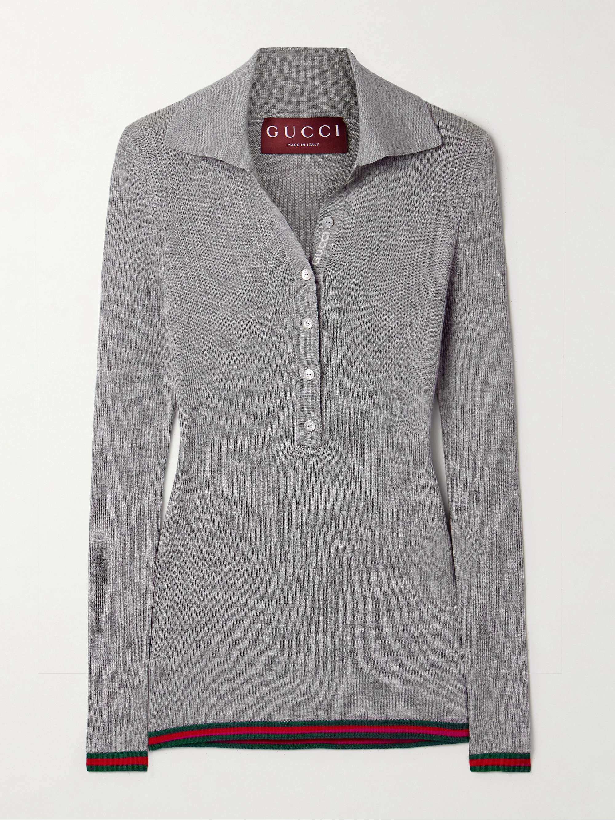 Striped ribbed cashmere and silk-blend polo shirt view