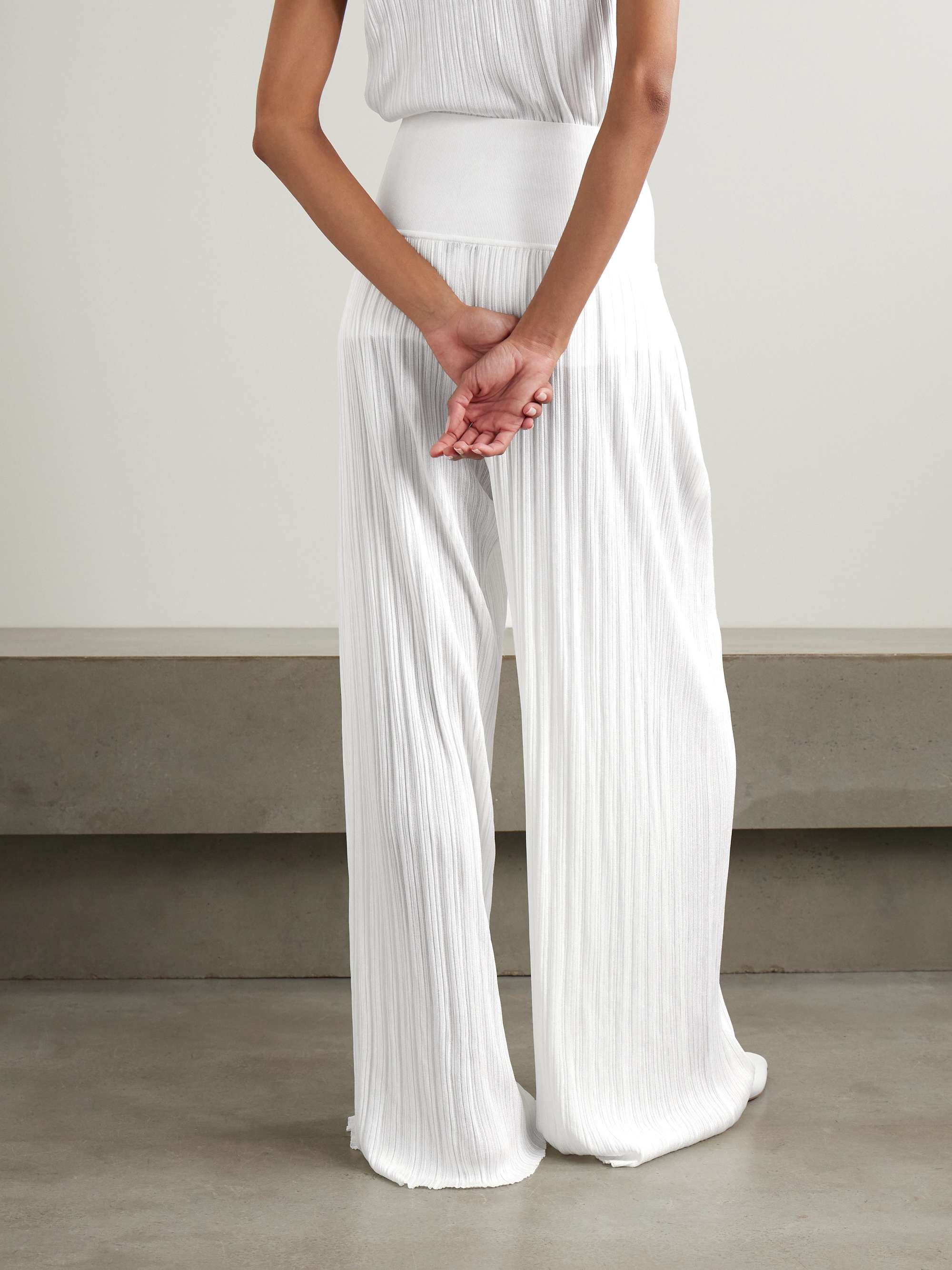 Pleated stretch-knit wide-leg pants view