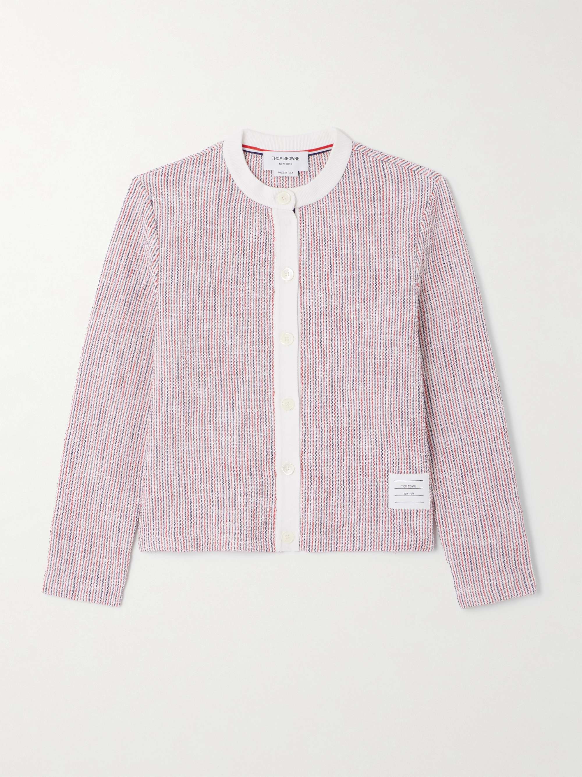 Striped cotton-blend tweed cardigan view
