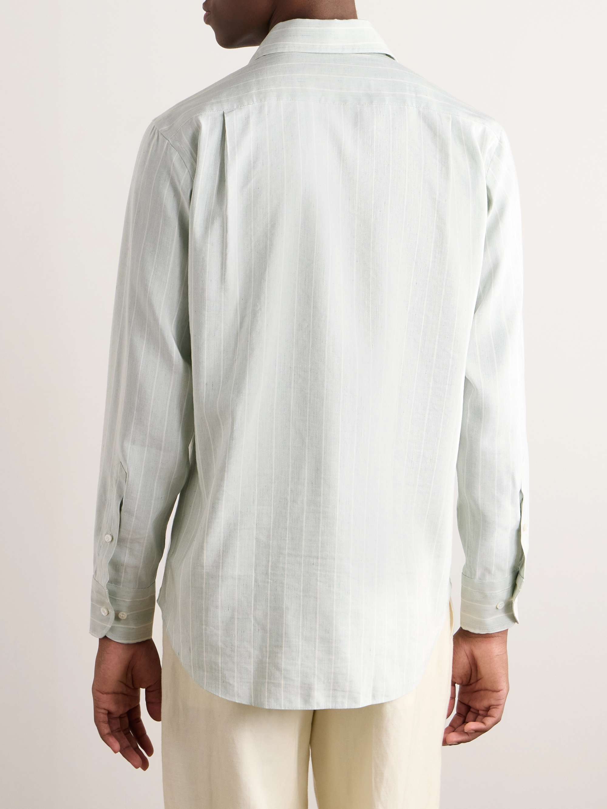 André Camp-Collar Striped Linen and Silk-Blend Shirt view
