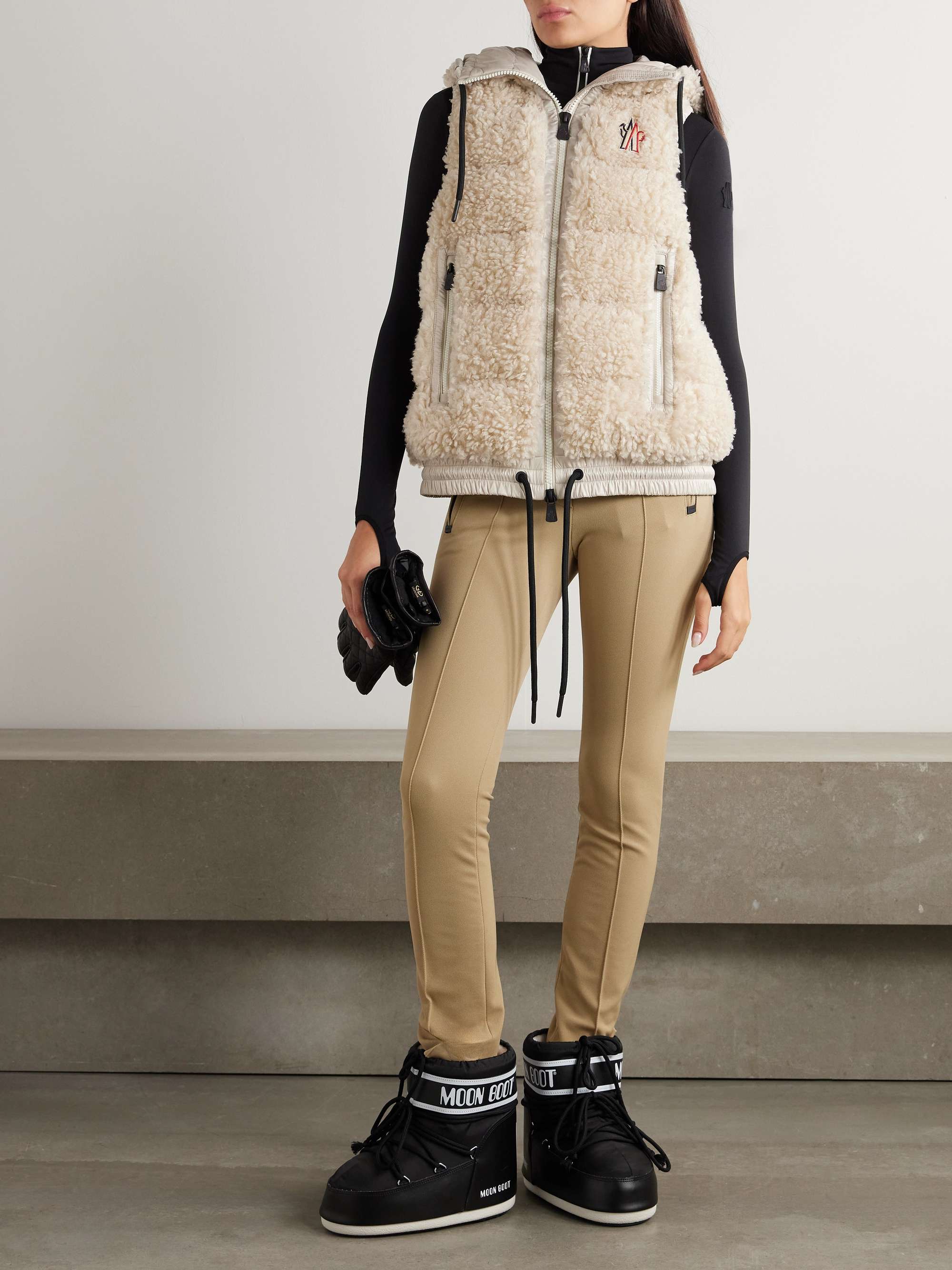 Shell-trimmed quilted faux shearling hooded down vest view