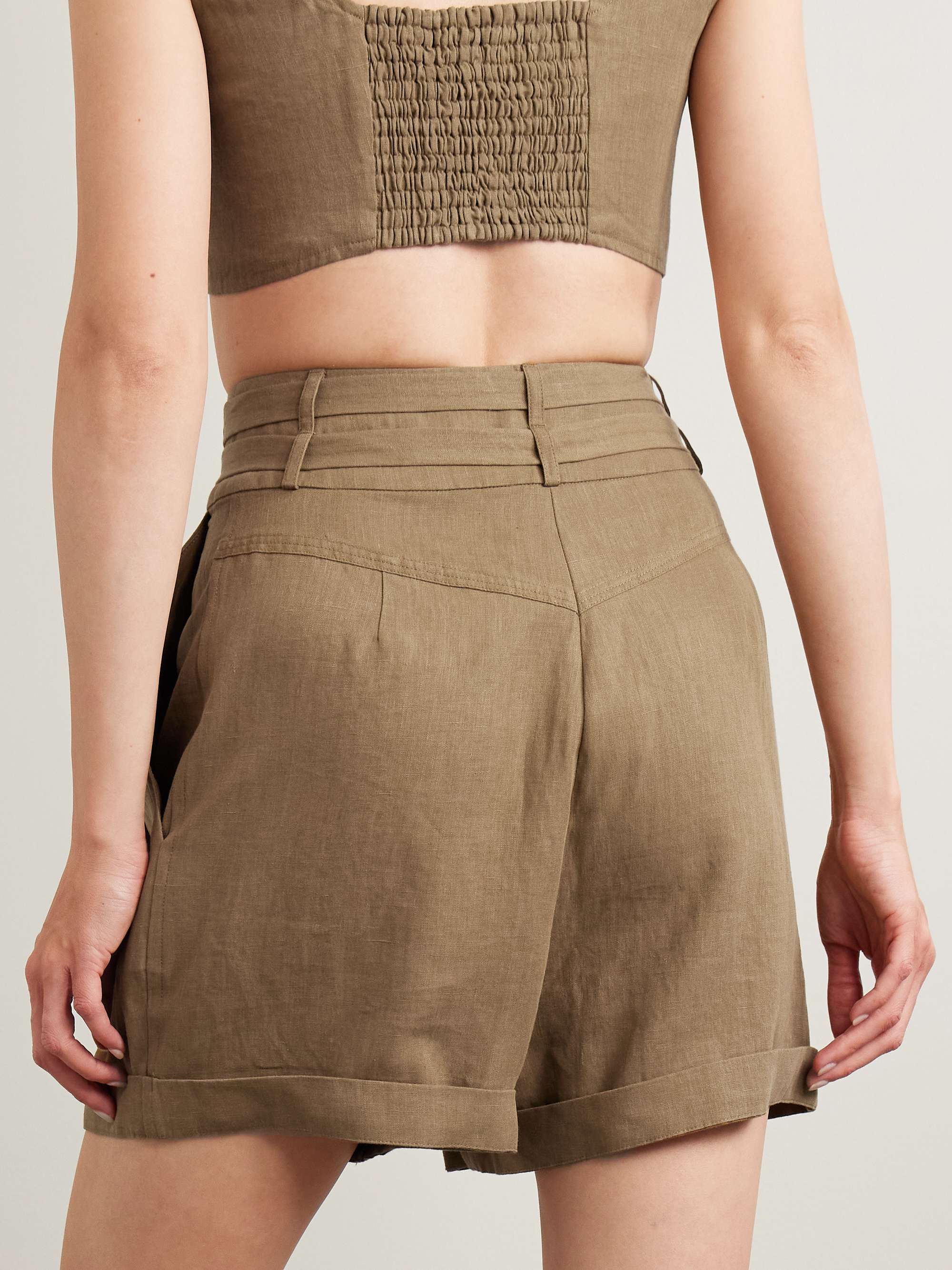 Aqiva belted pleated linen shorts view