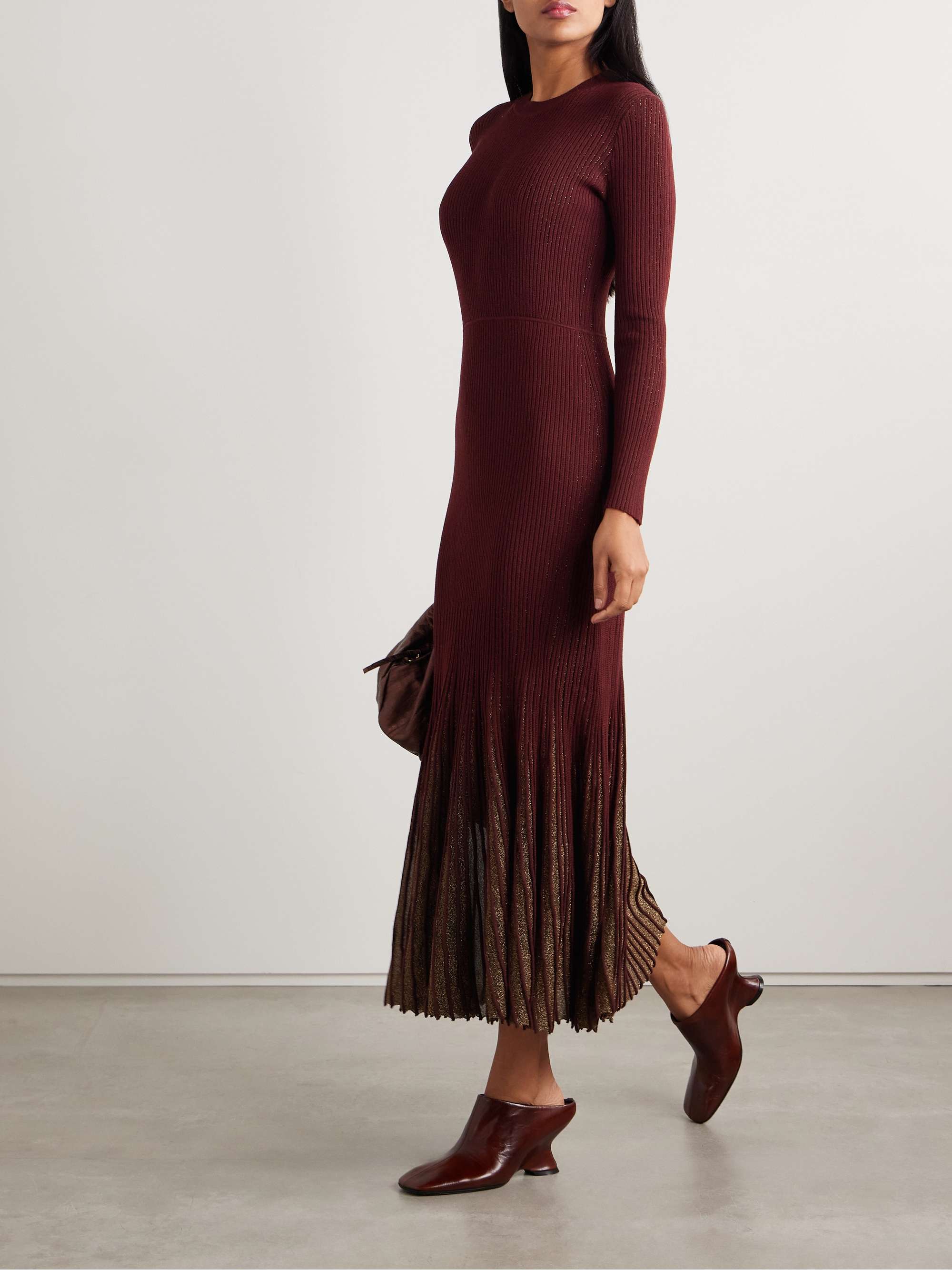 Mila metallic ribbed-knit midi dress view