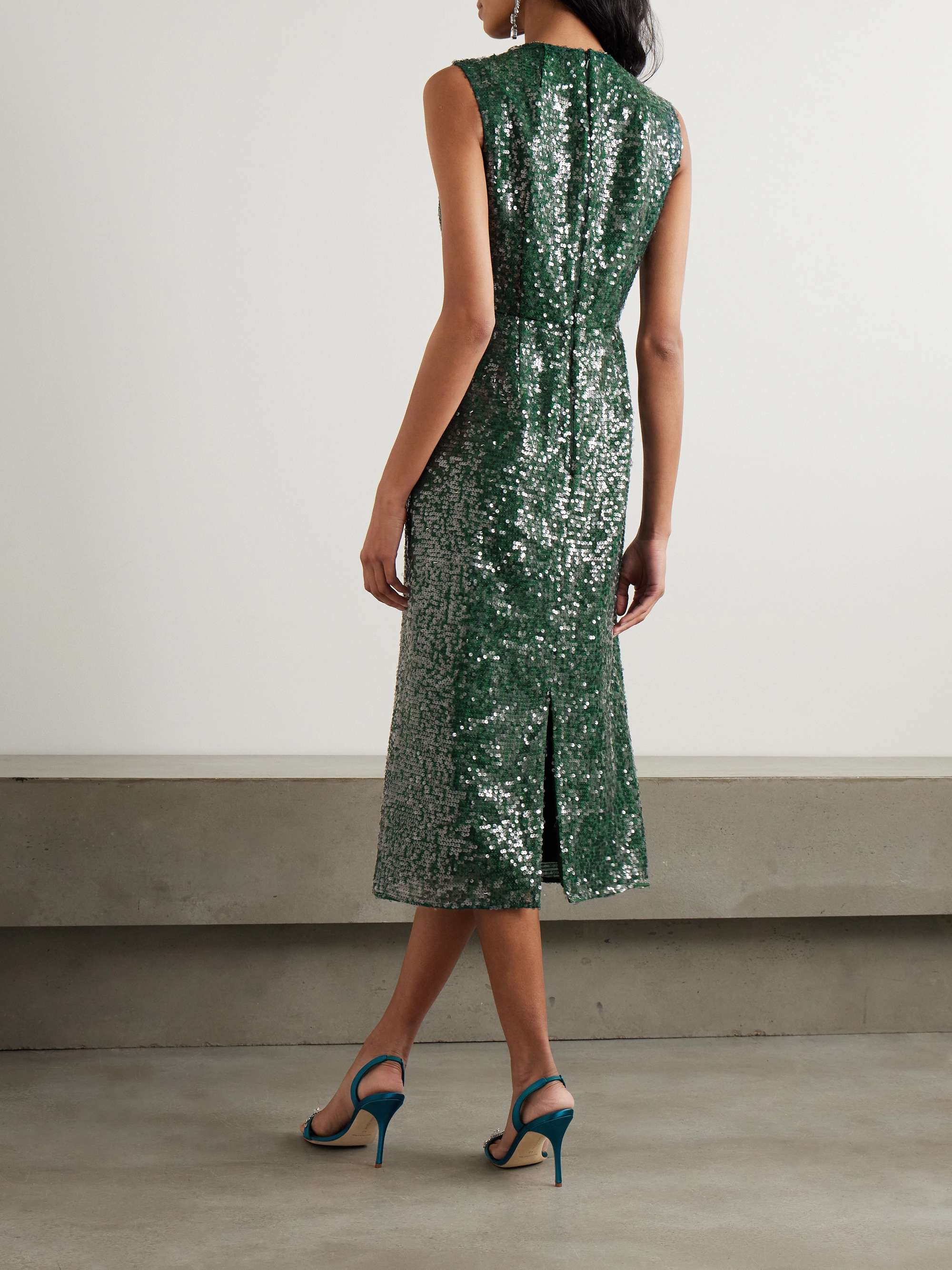Embellished sequined chiffon midi dress view