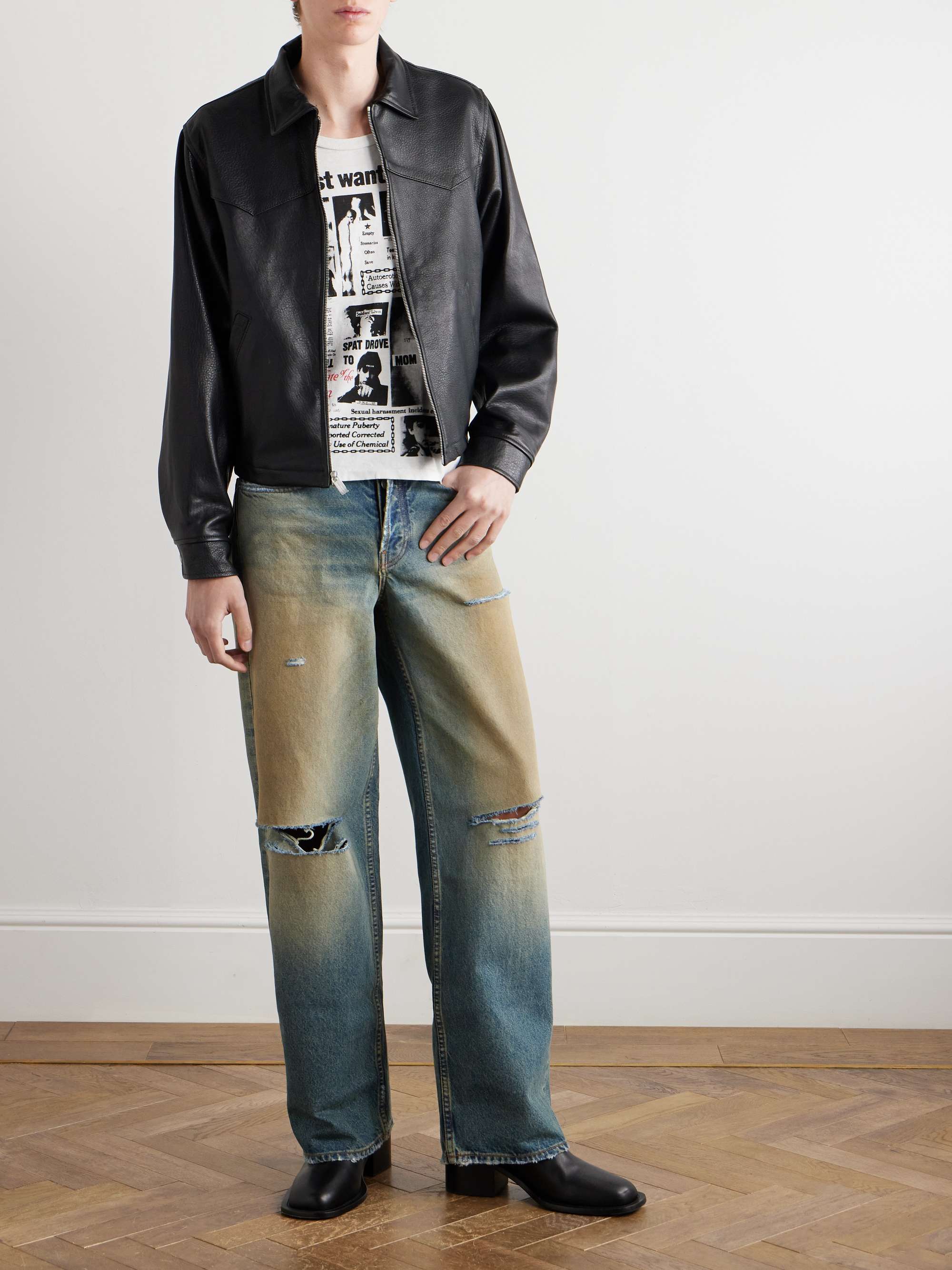 Cropped Textured-Leather Jacket view