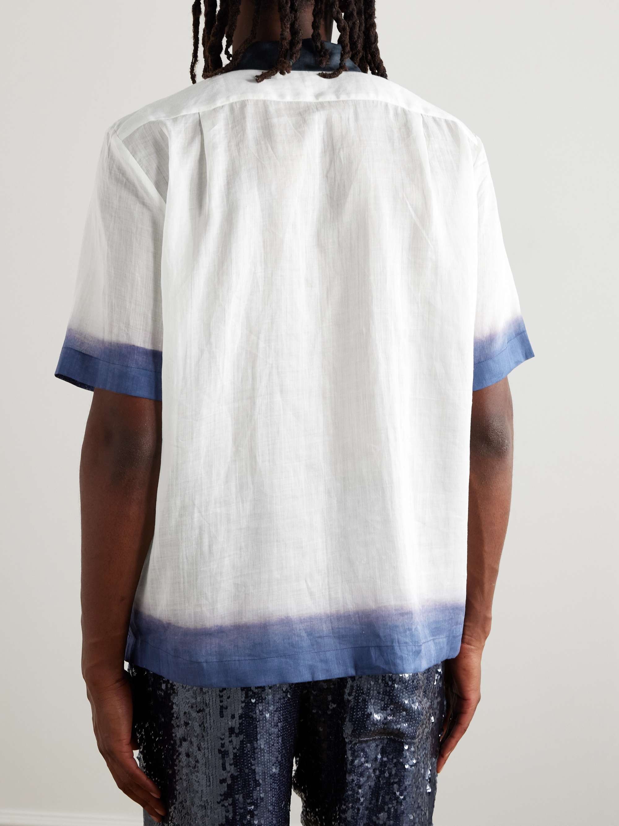 Camp-Collar Embroidered Dégradé Ramie Shirt view