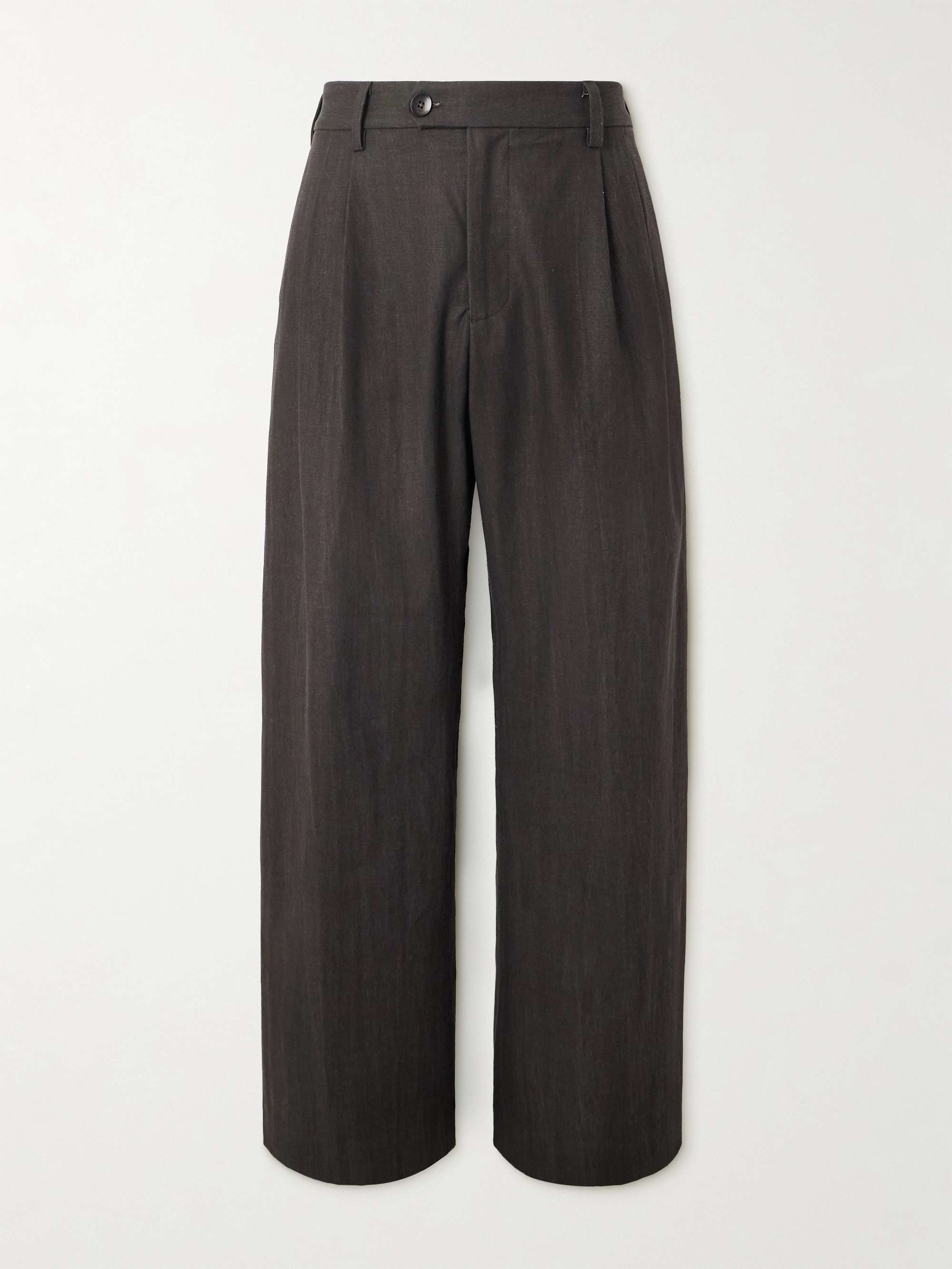 Straight-Leg Pleated Cotton-Canvas Suit Trousers view