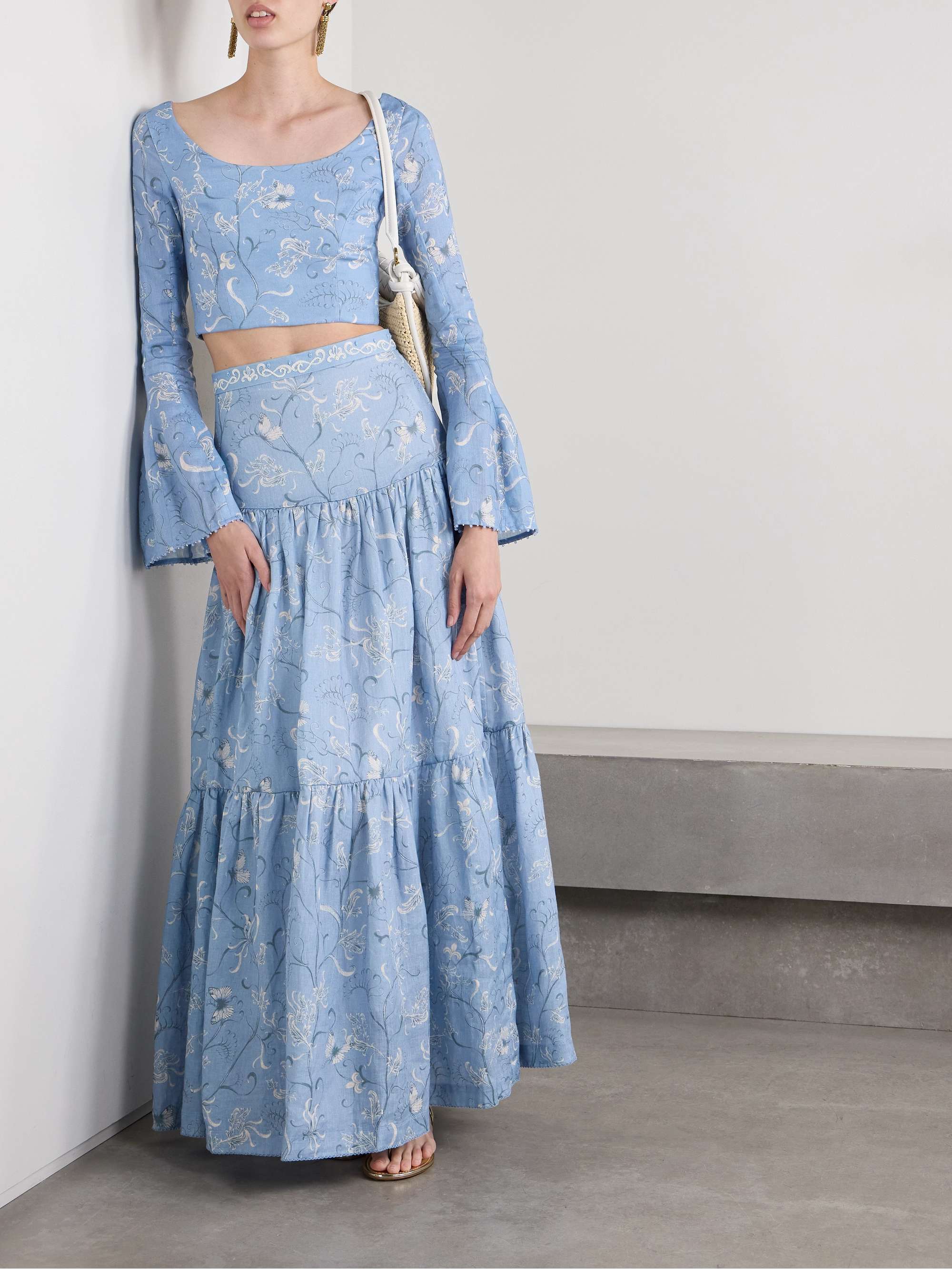 Limoncillo Lymanopoda cropped bead-embellished printed linen top view