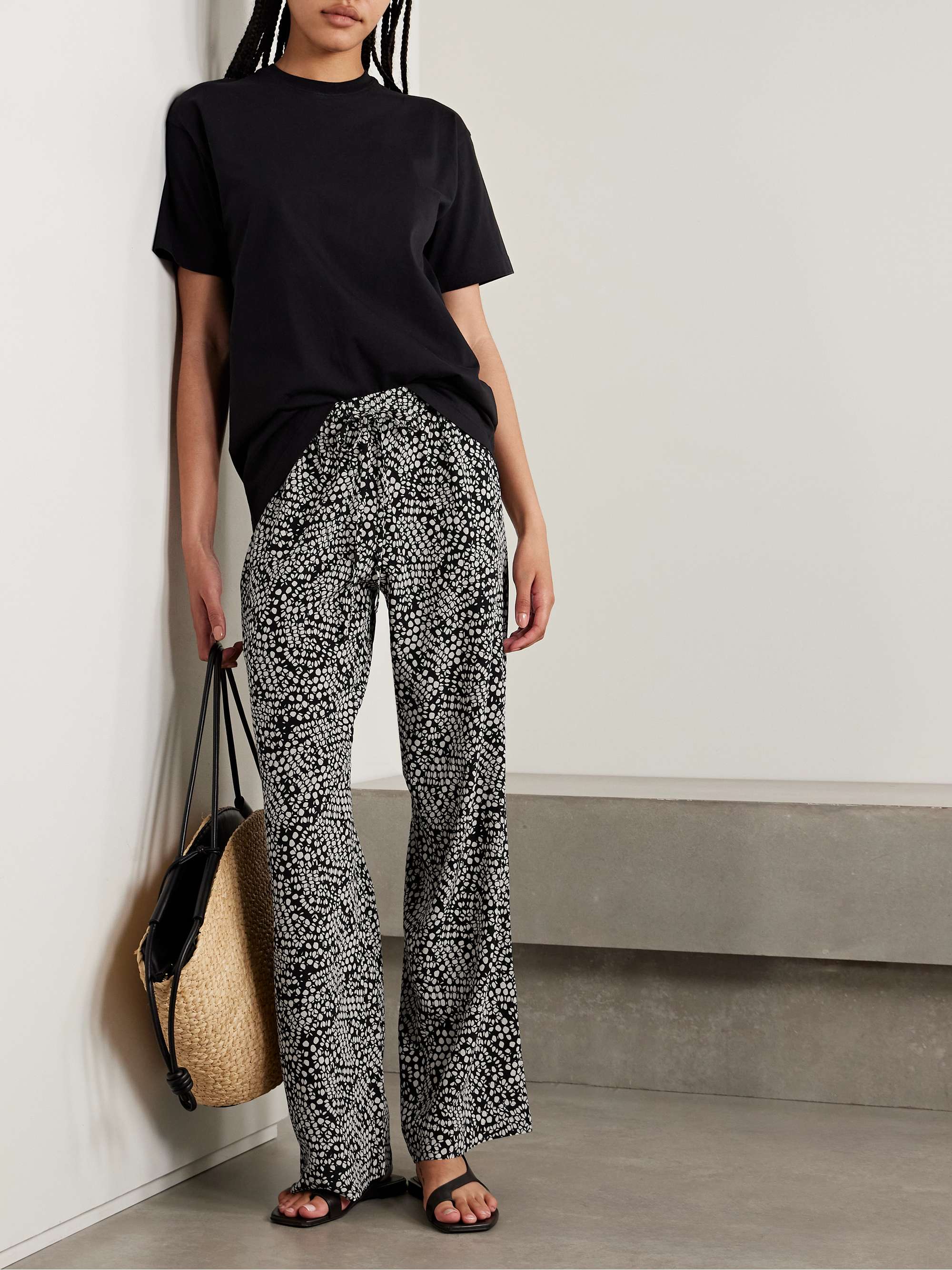 Polka-dot silk crepe de chine track pants view