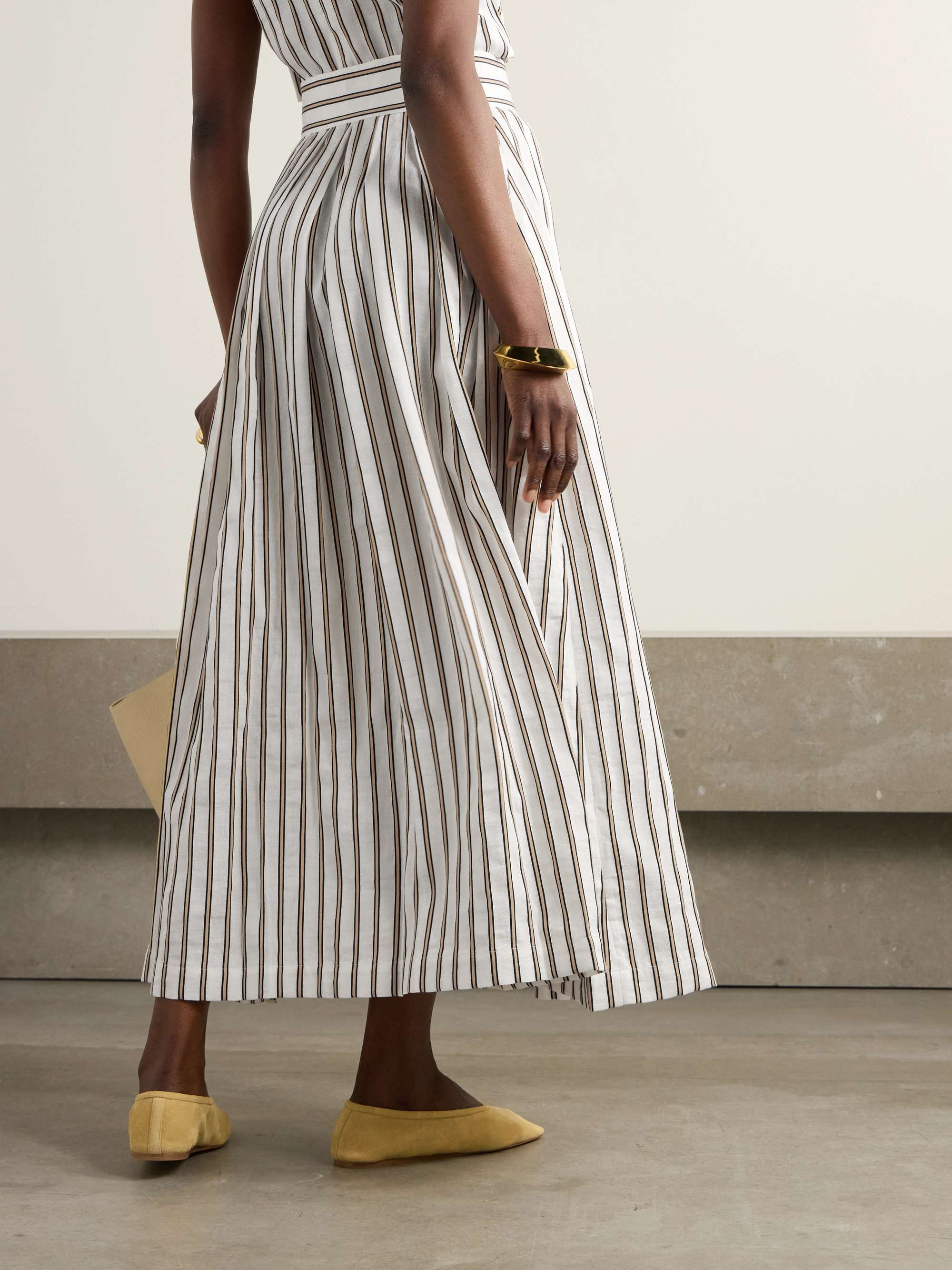 Irving pleated striped woven midi skirt view