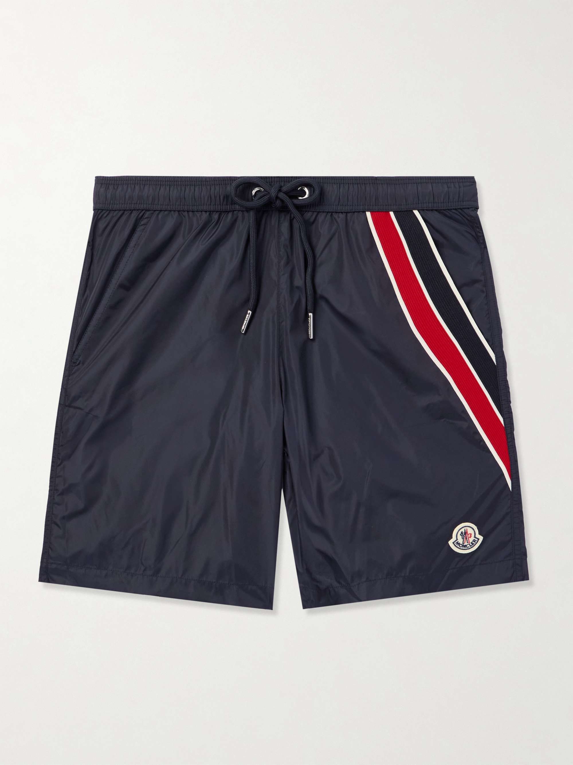 Straight-Leg Mid-Length Logo-Appliquéd Striped Swim Shorts view