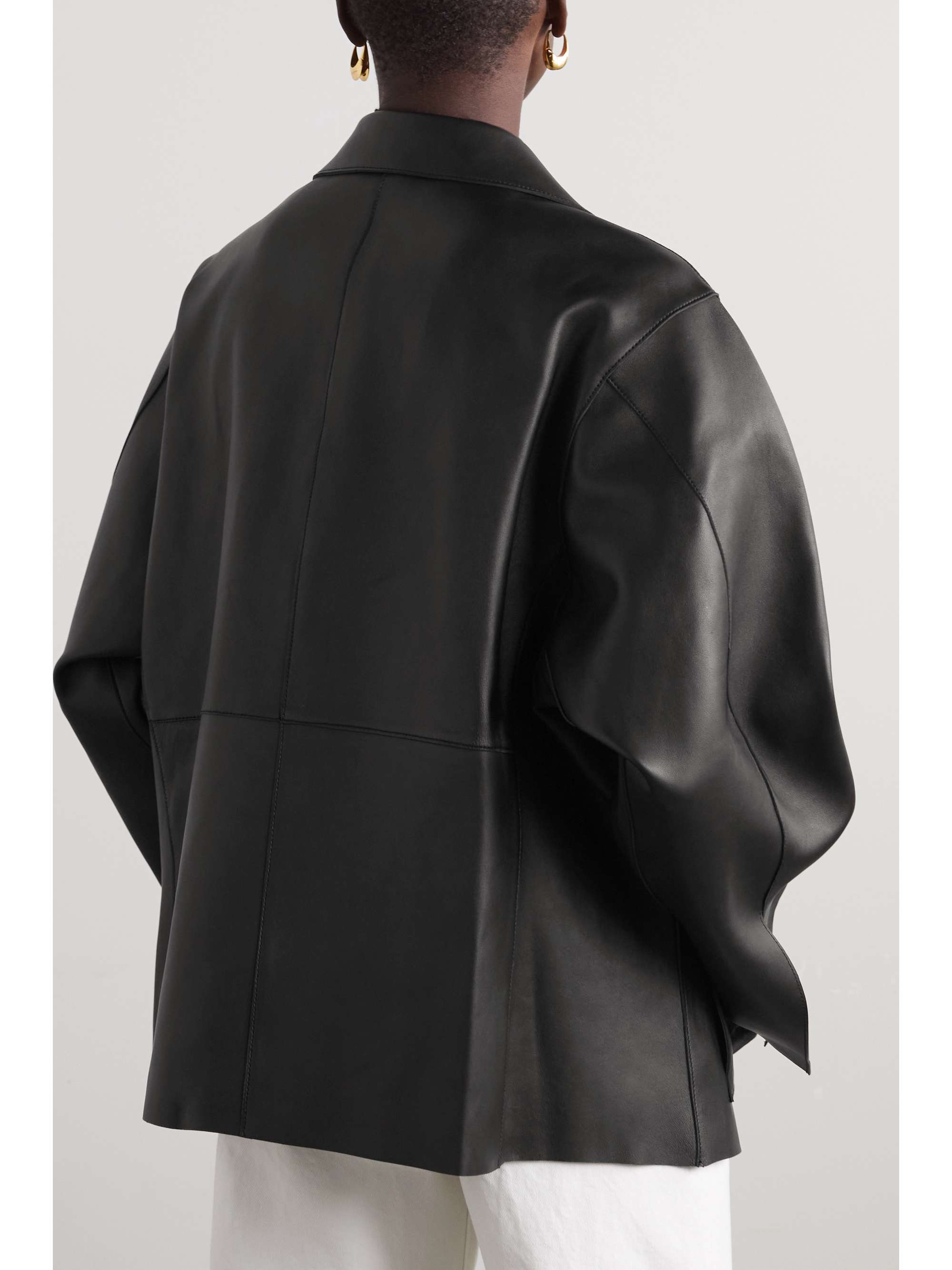 Army leather biker jacket view