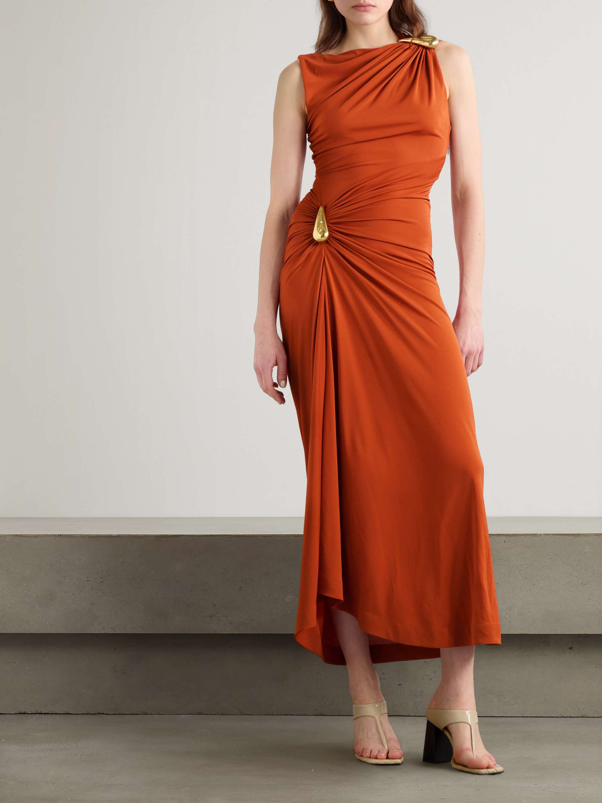 Gathered embellished crepe-jersey maxi dress view