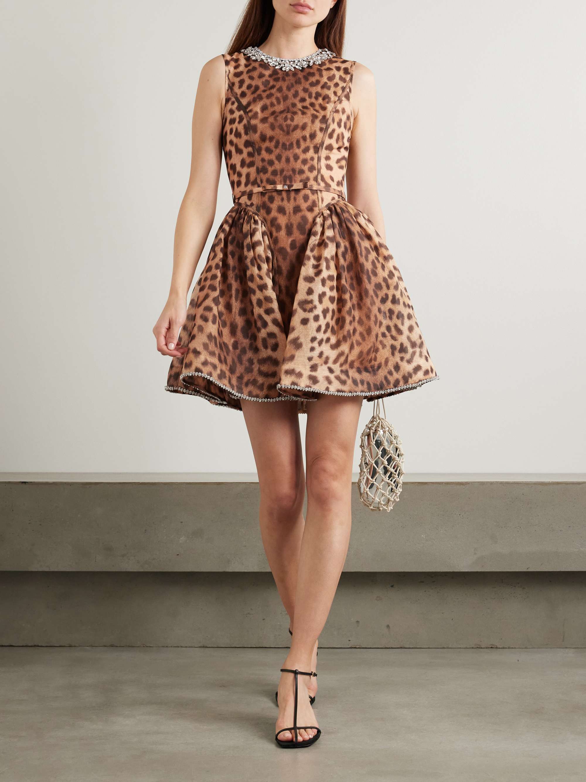 Crush crystal-embellished paneled leopard-print linen and silk-blend mini dress view