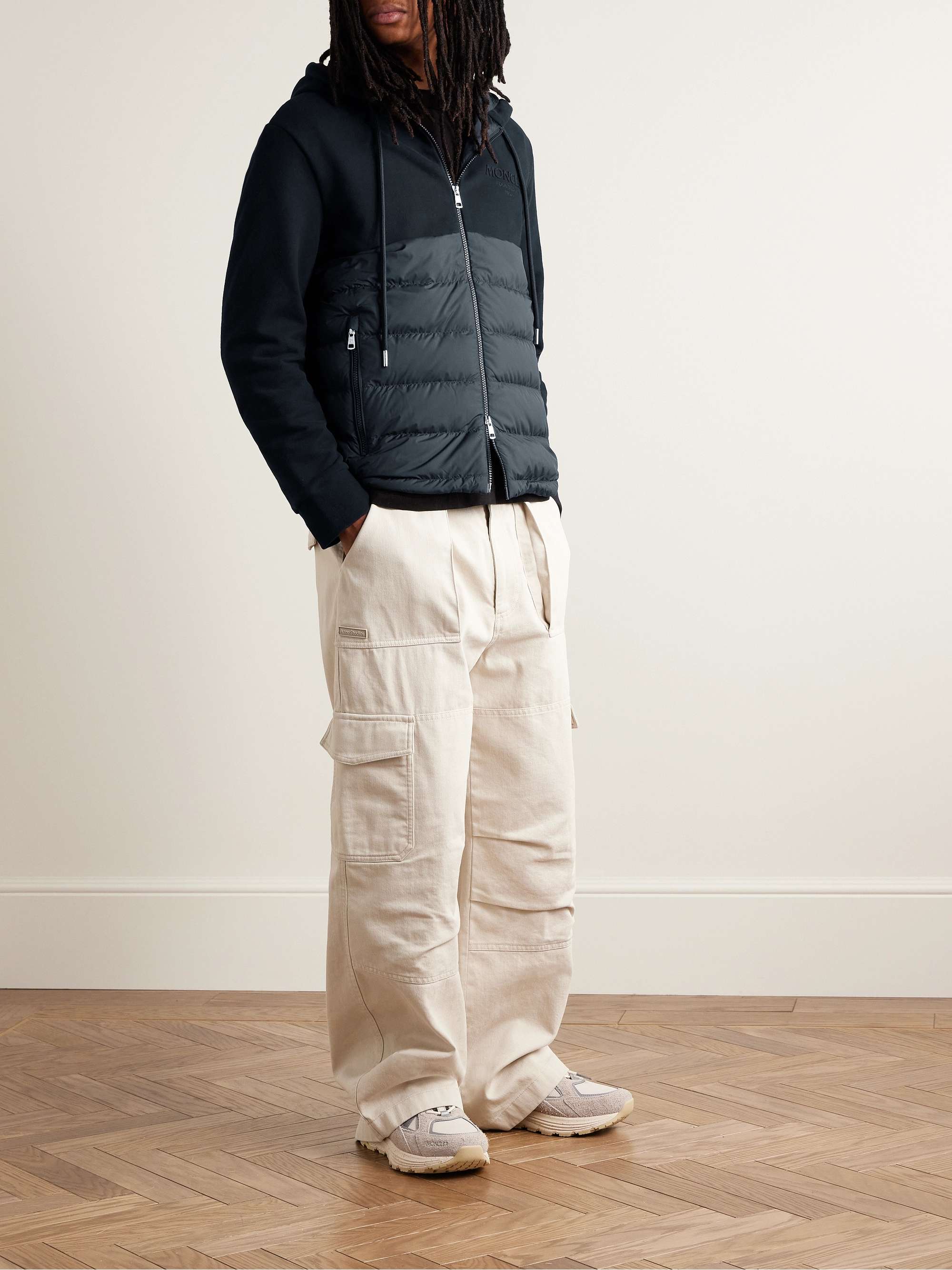 Logo-Appliquéd Panelled Cotton-Jersey and Quilted Shell Down Zip-Up Hoodie view