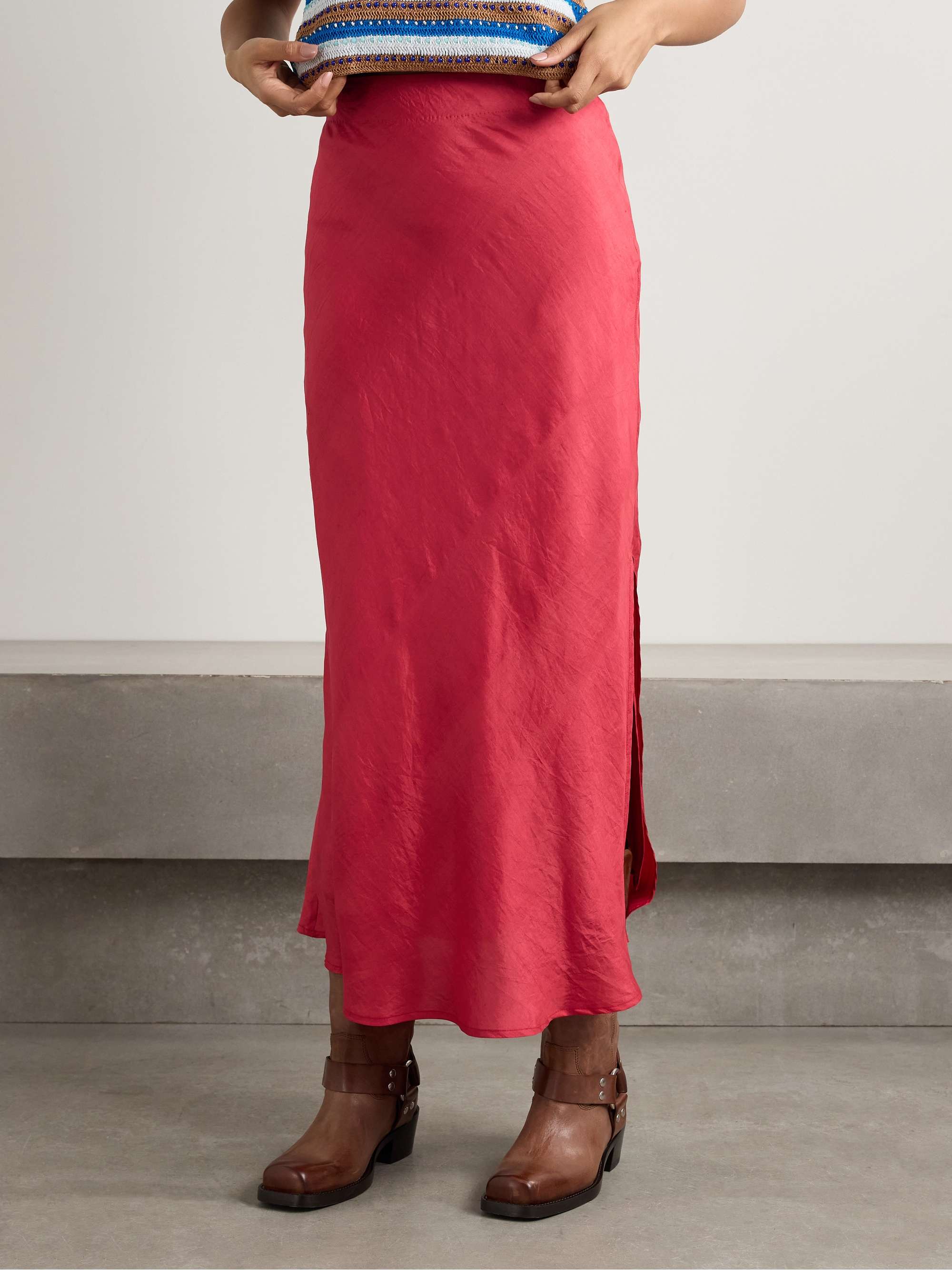 Lyra crinkled-silk midi skirt view